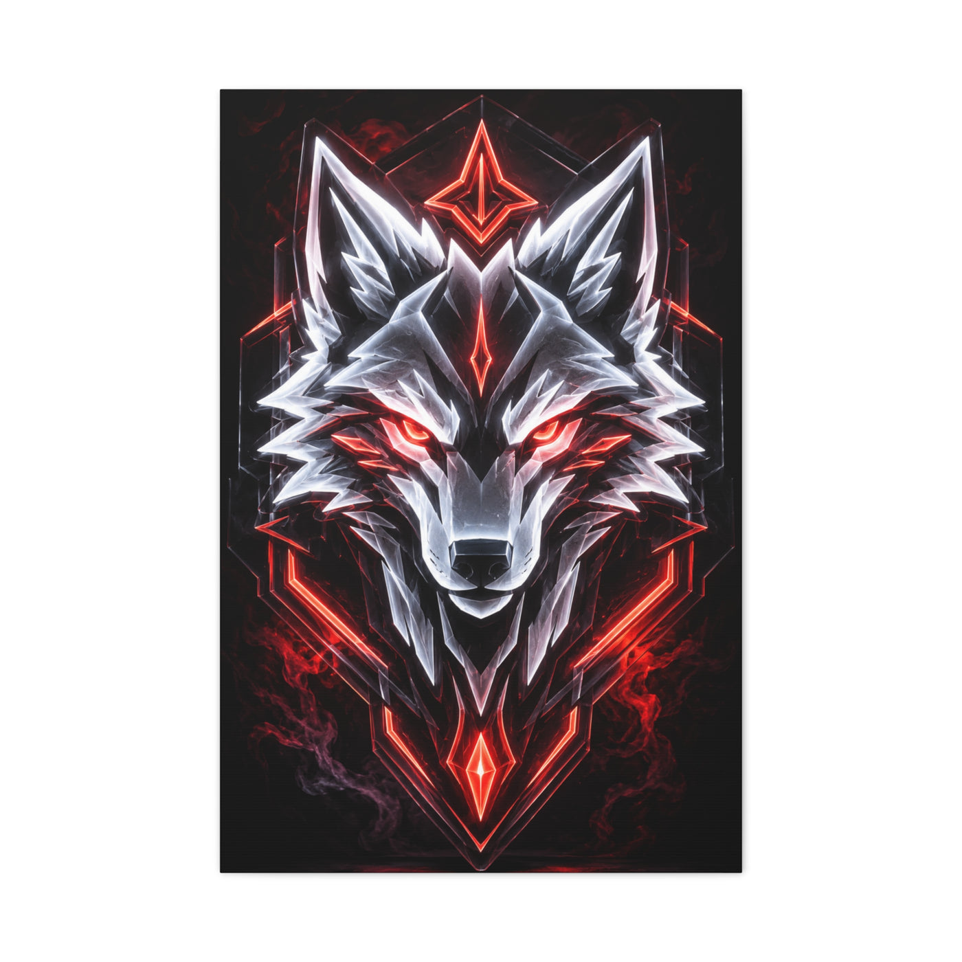 Futuristic Neon Wolf Emblem Geometric Wall Art & Canvas Print