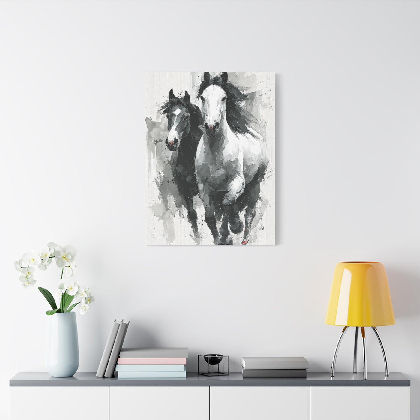 Monochrome Running Horses Abstract Wall Art & Canvas Print