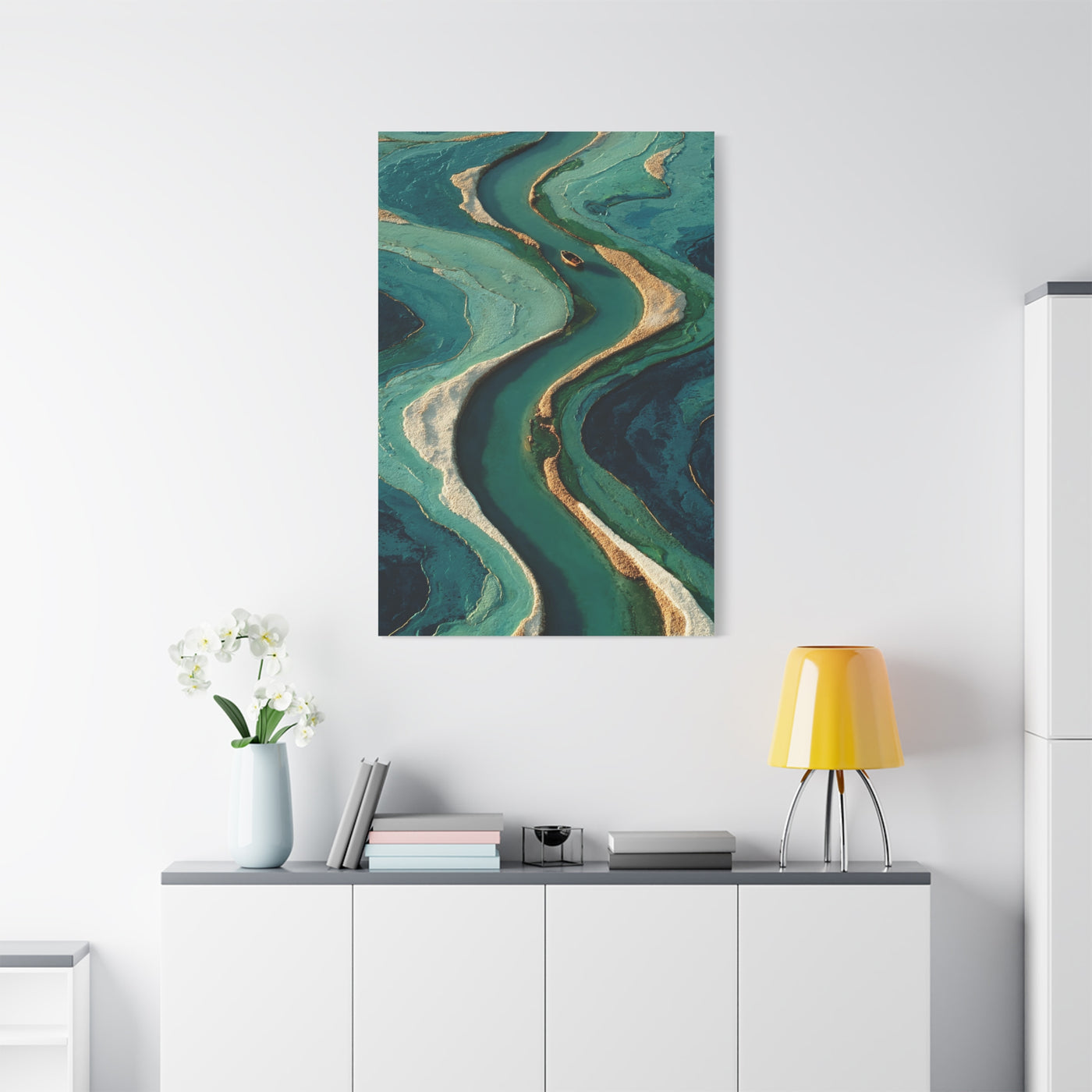 Aerial Marsh Green River Abstract Wall Art & Canvas Print