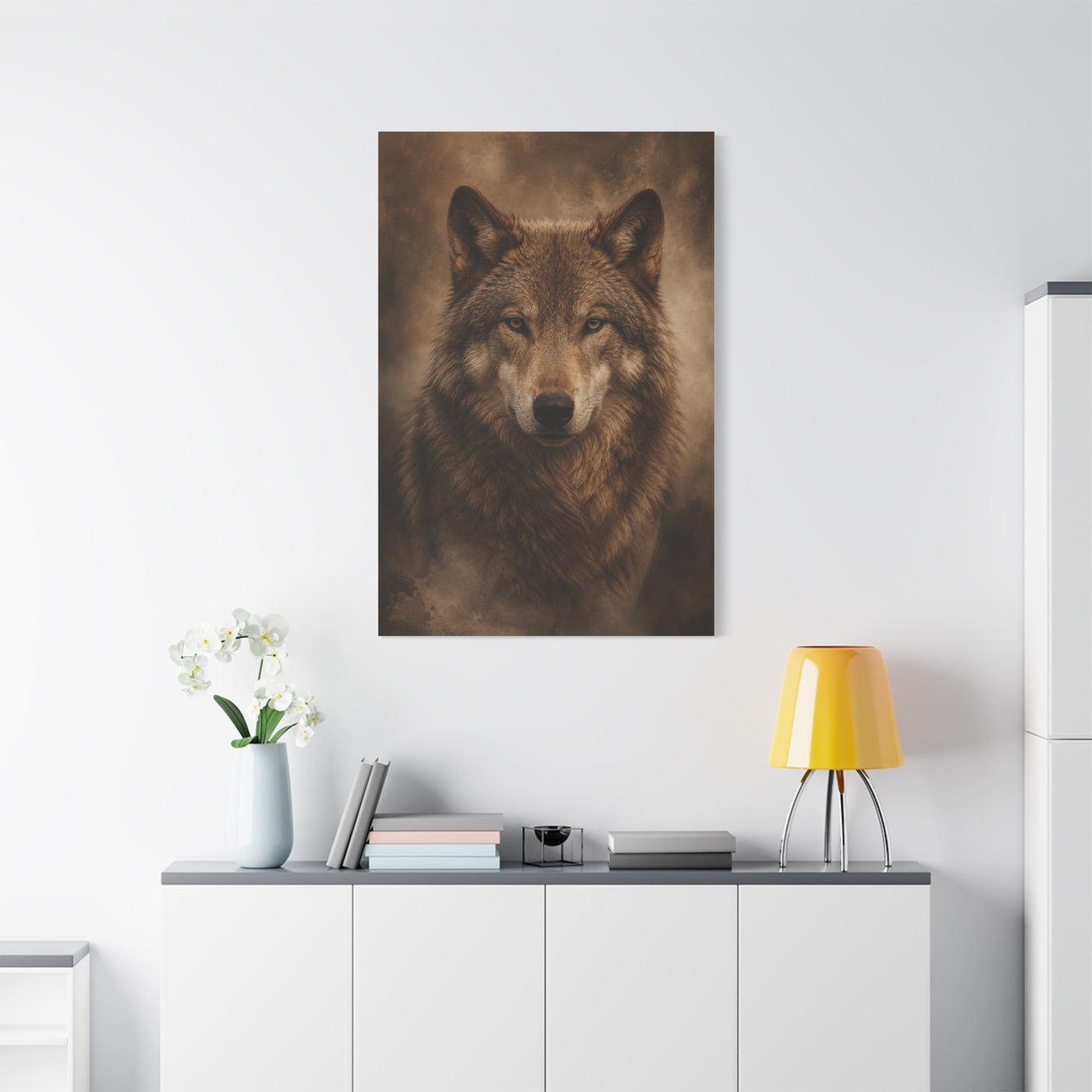 Warm-Toned Studio Wolf Portrait Wall Art & Canvas Print