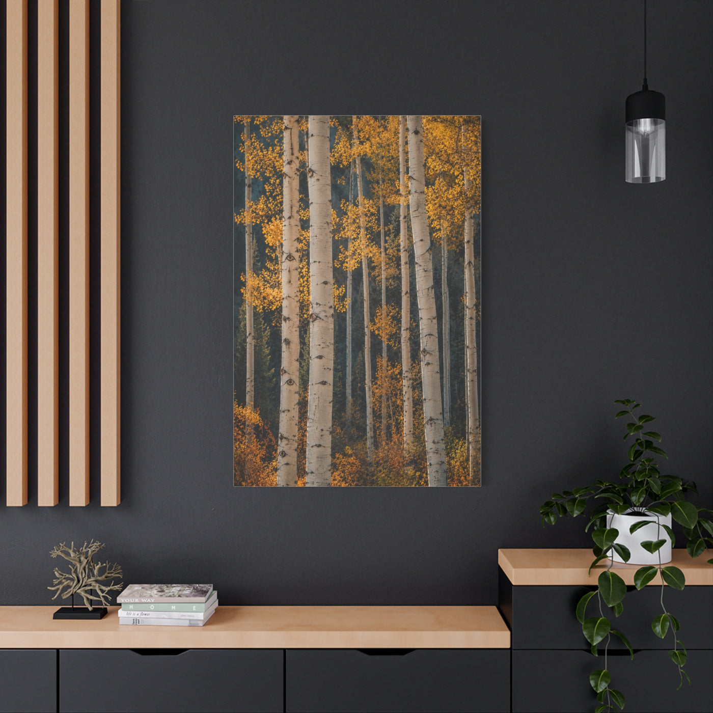 Golden Aspen Forest Autumn Vertical Trees Wall Art & Canvas Print