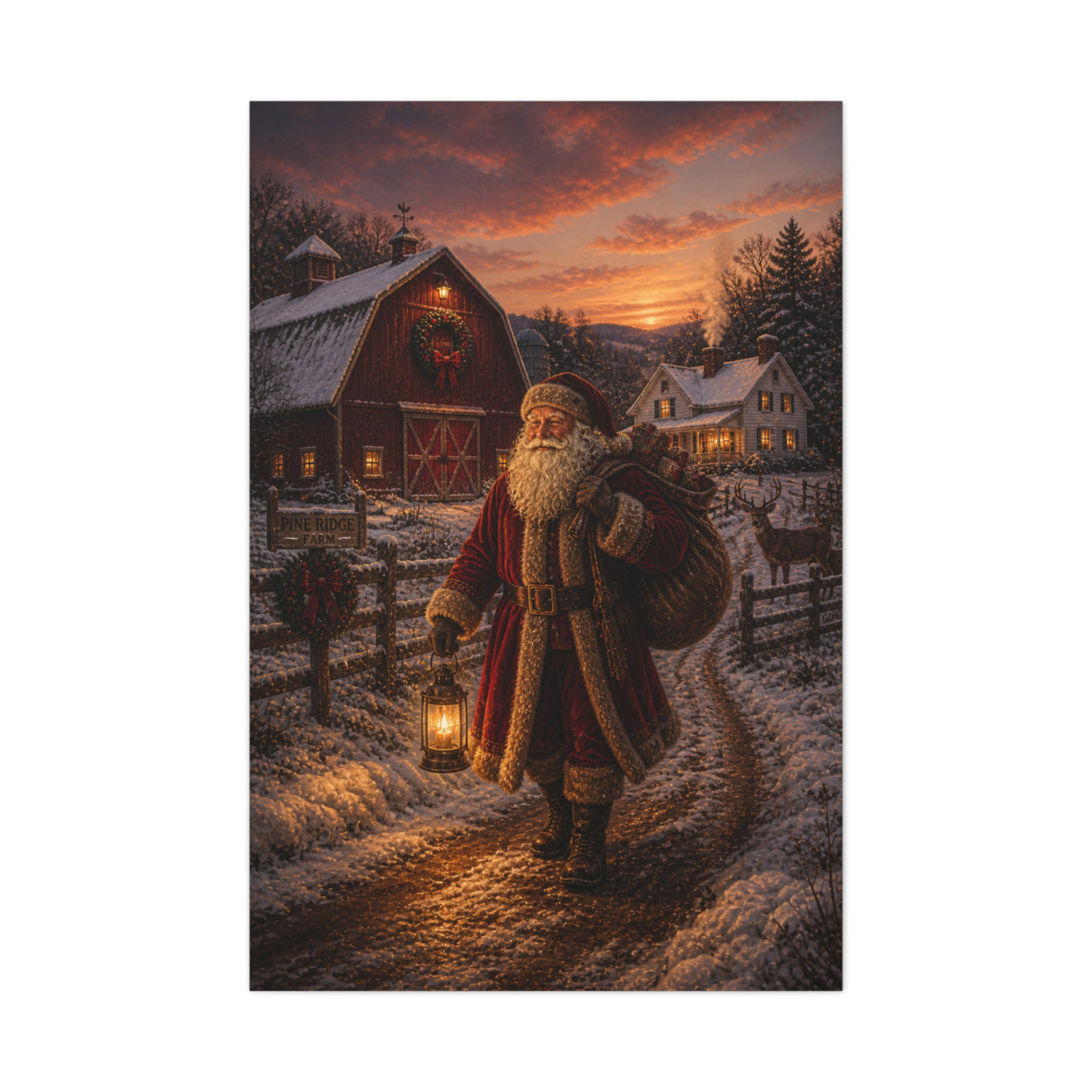 Rustic Farmhouse Santa at Dusk Wall Art & Canvas Print