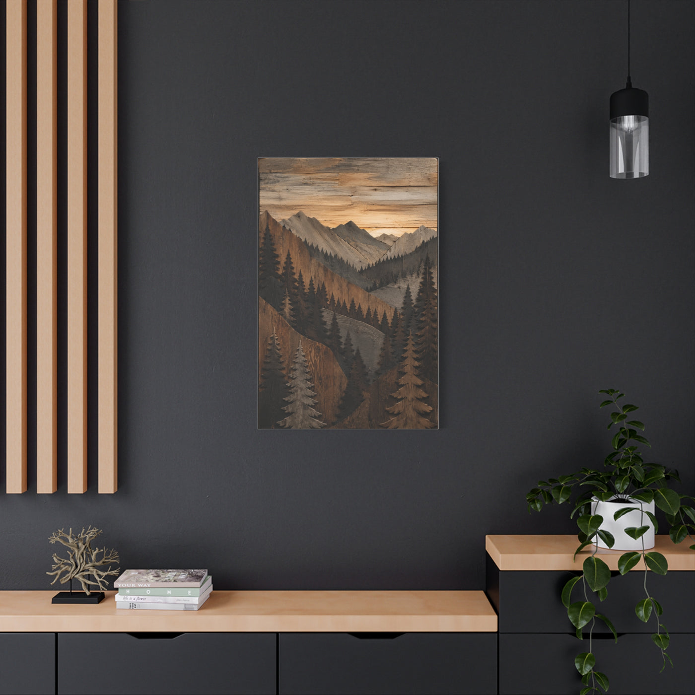 Layered Wood Mountain Forest Relief Trees Wall Art & Canvas Print