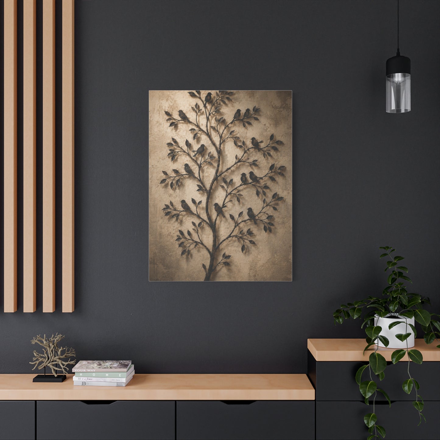 Minimal Metal Branch Birds Silhouette Trees Wall Art & Canvas Print