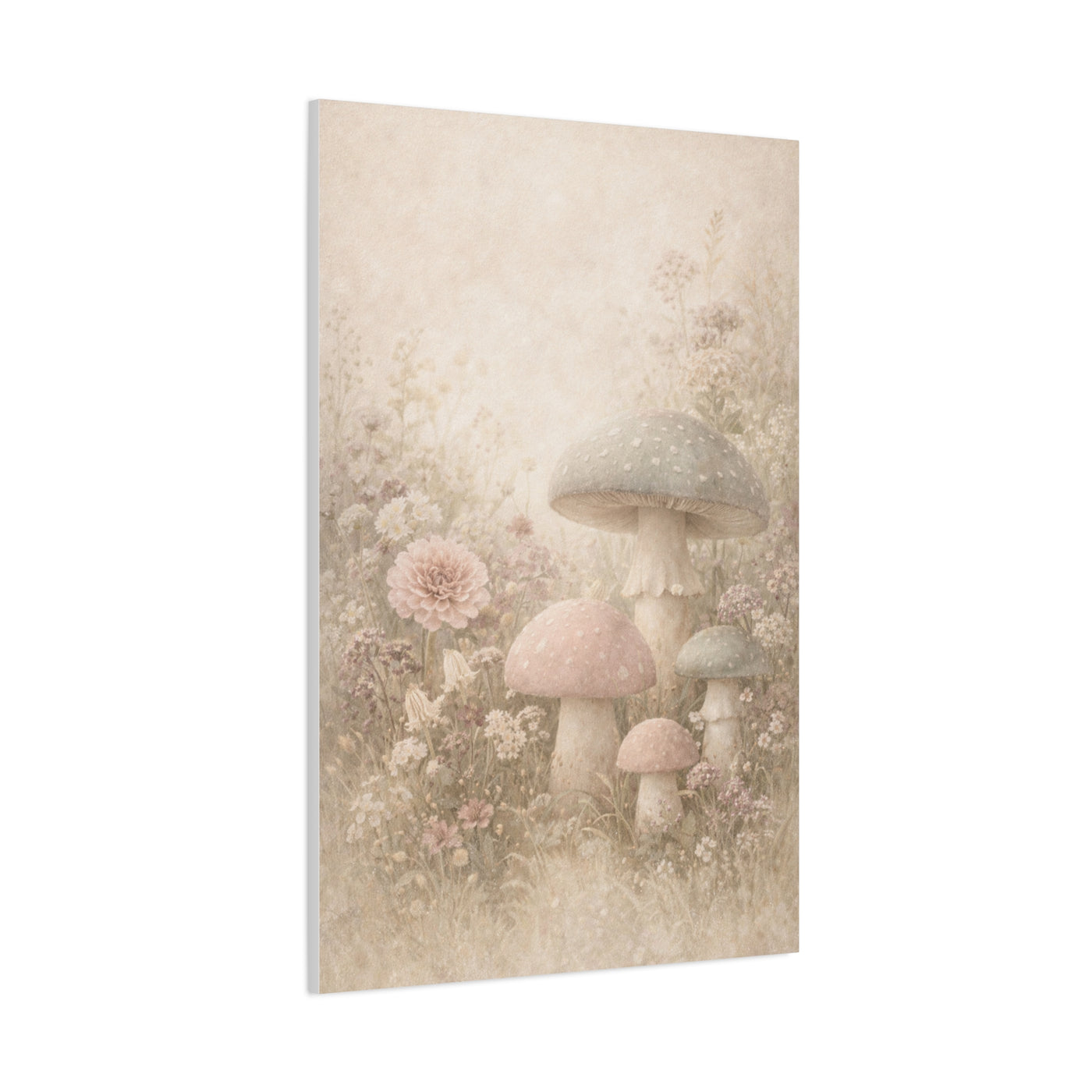 Vintage Pastel Mushroom Meadow Wall Art & Canvas Print