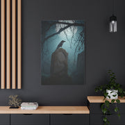 Raven on Ancient Gravestone Wall Art & Canvas Print