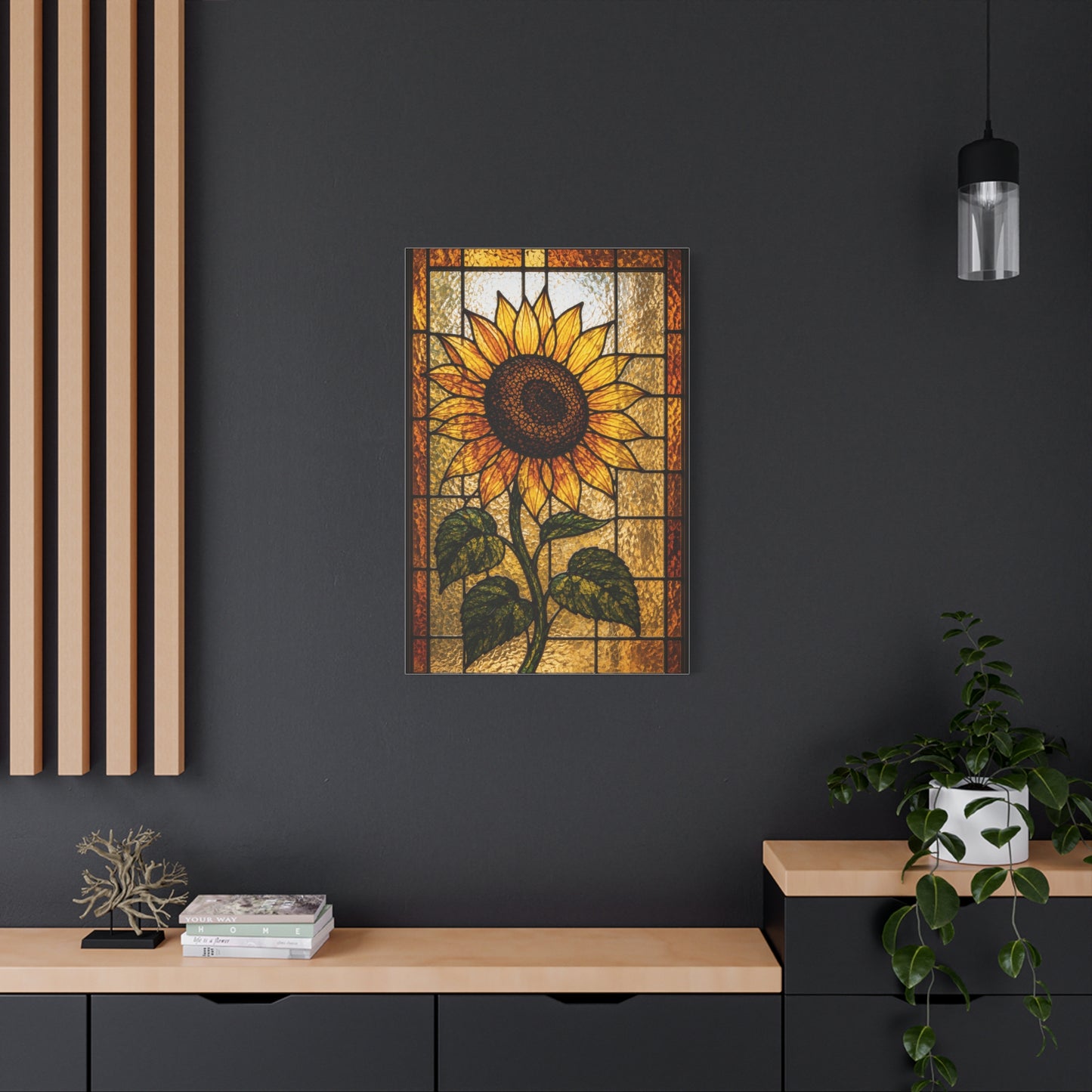 Classic Stained Glass Sunflower Panel Wall Art & Canvas Print