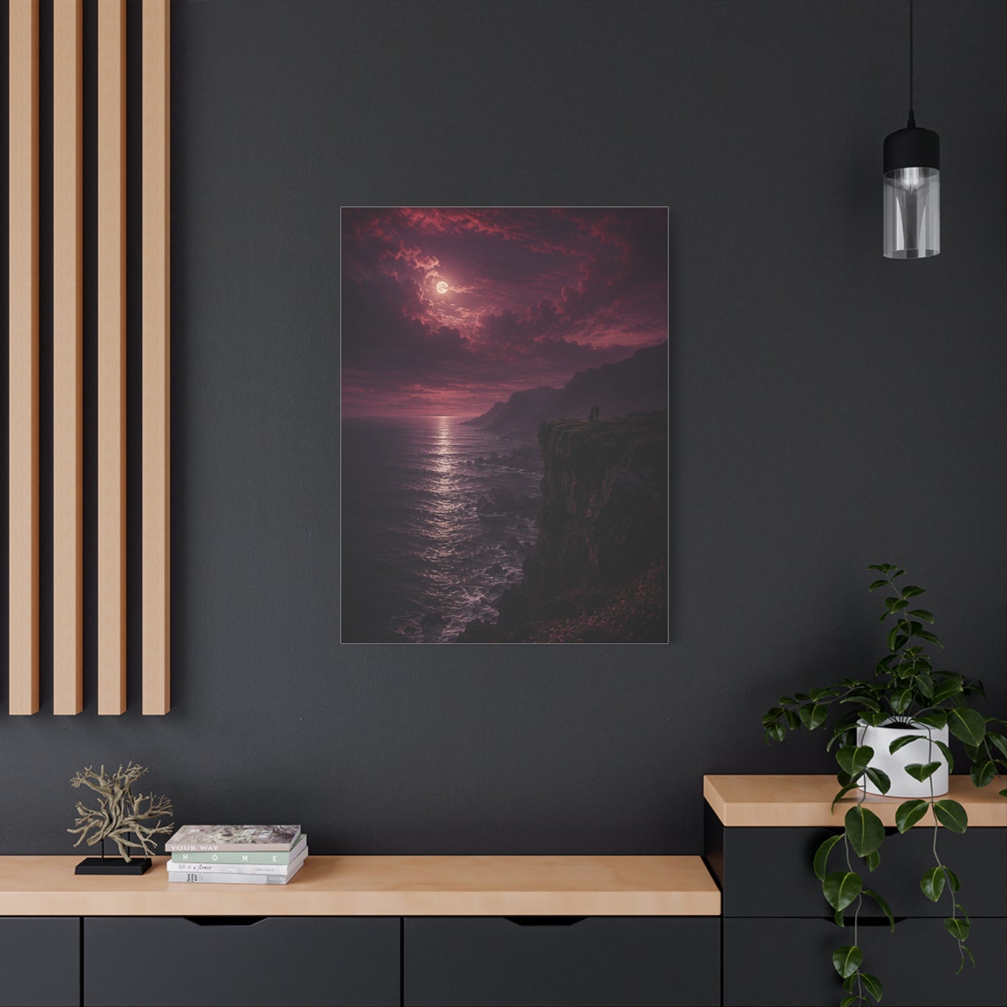 Moonlit Cliffside Love Landscape Wall Art & Canvas Print