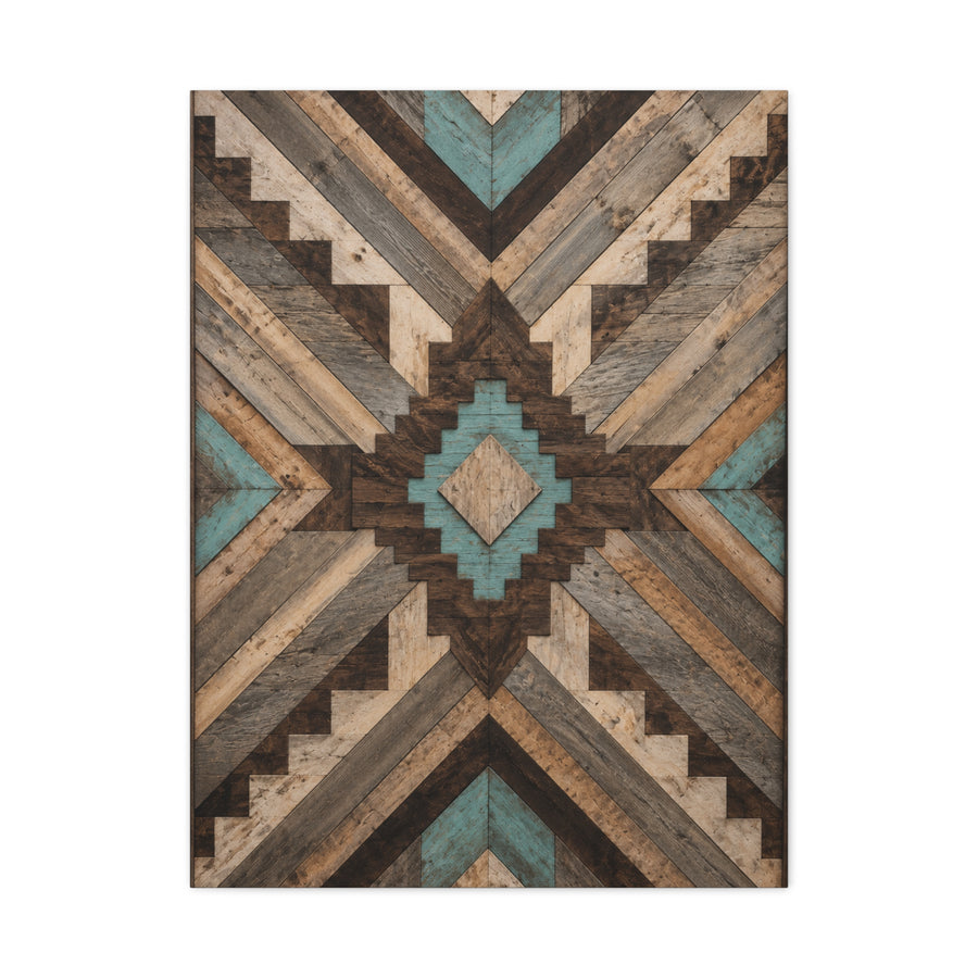 Reclaimed Wood Aztec Geometric Panel Wall Art & Canvas Print