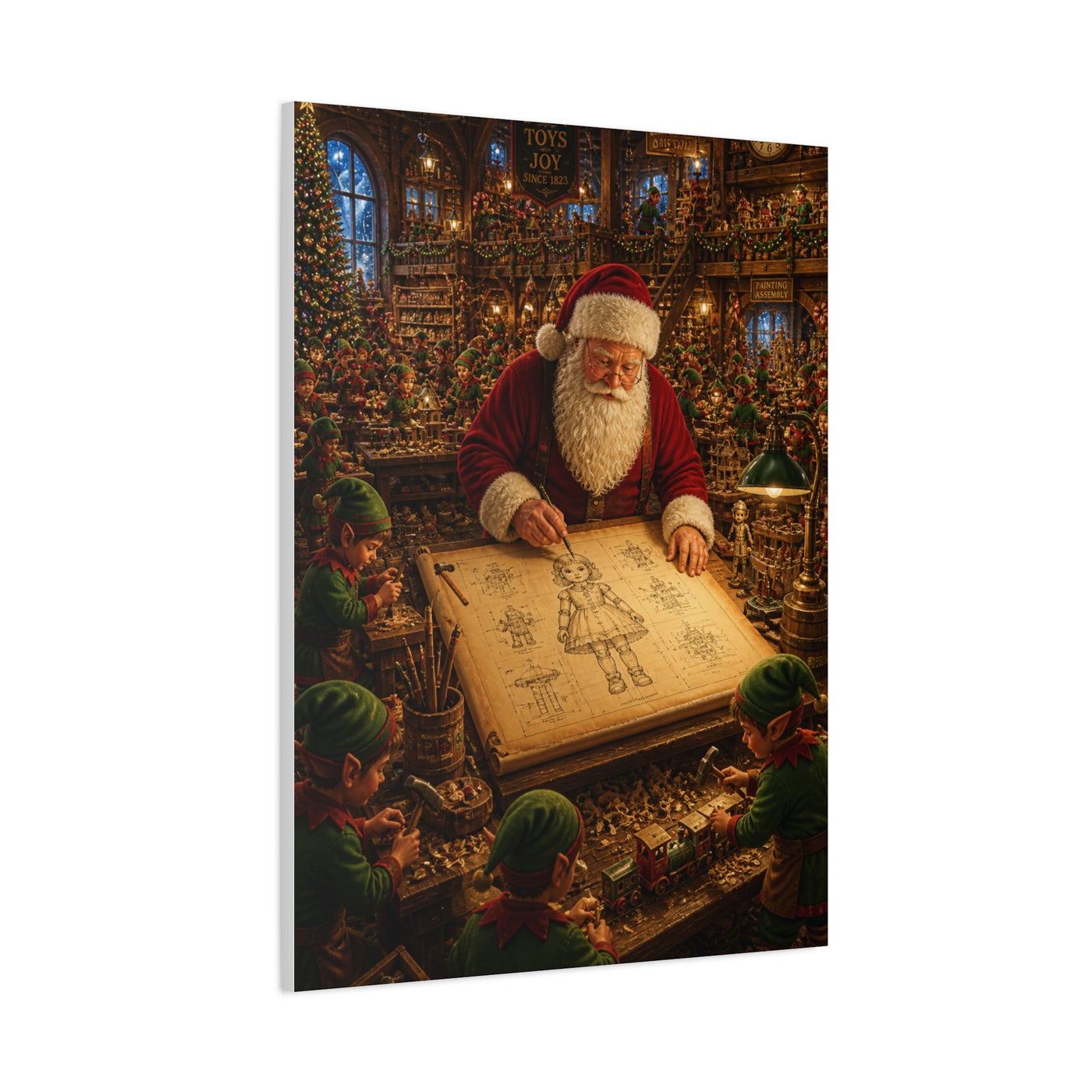 Santa’s Busy Workshop Blueprint Wall Art & Canvas Print