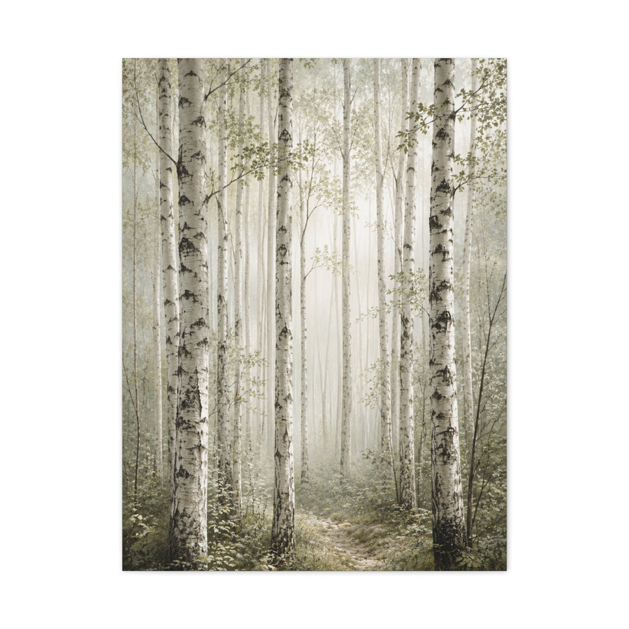 Soft Birch Forest Pathway Trees Wall Art & Canvas Print