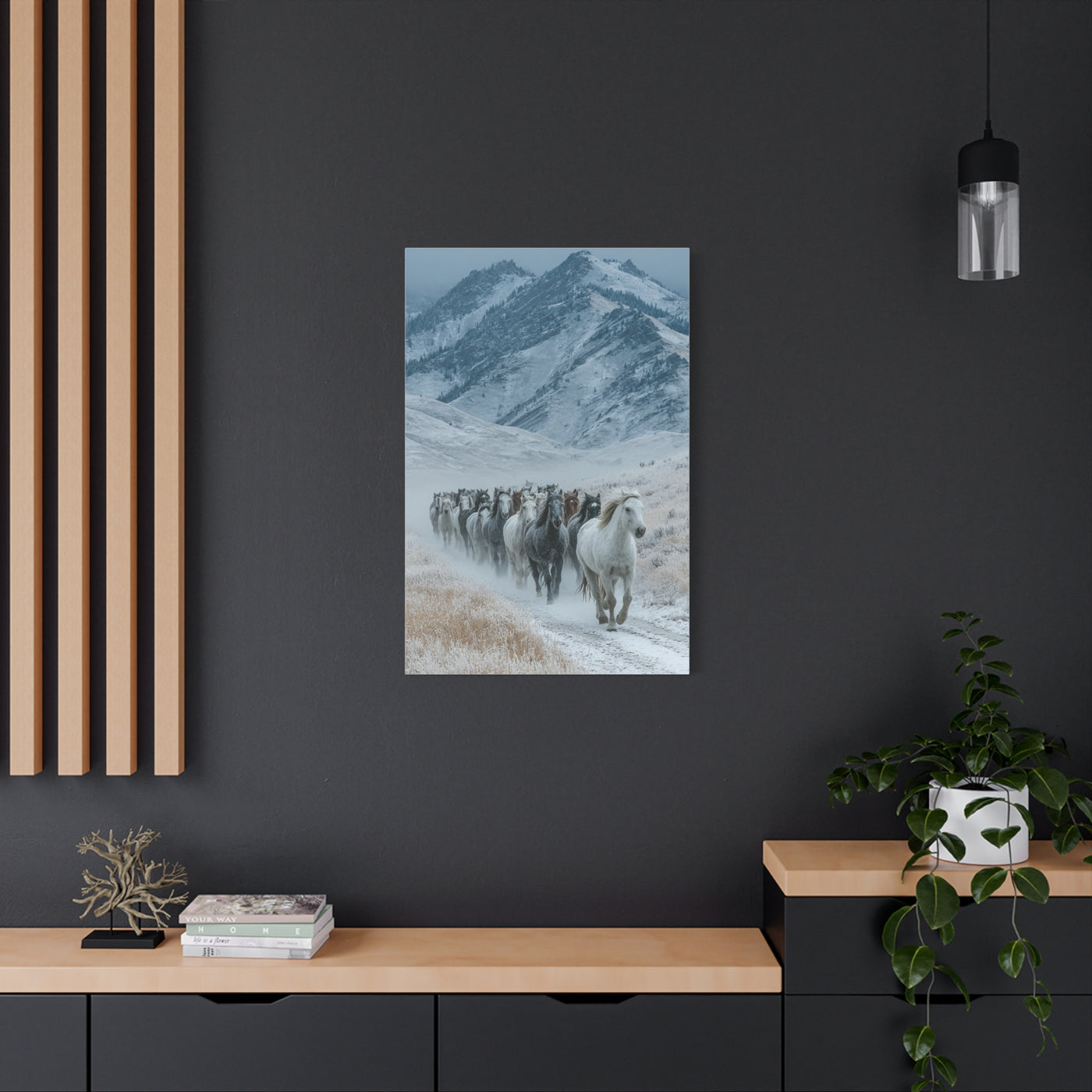 Wild Horse Herd Mountain Run Wall Art & Canvas Print