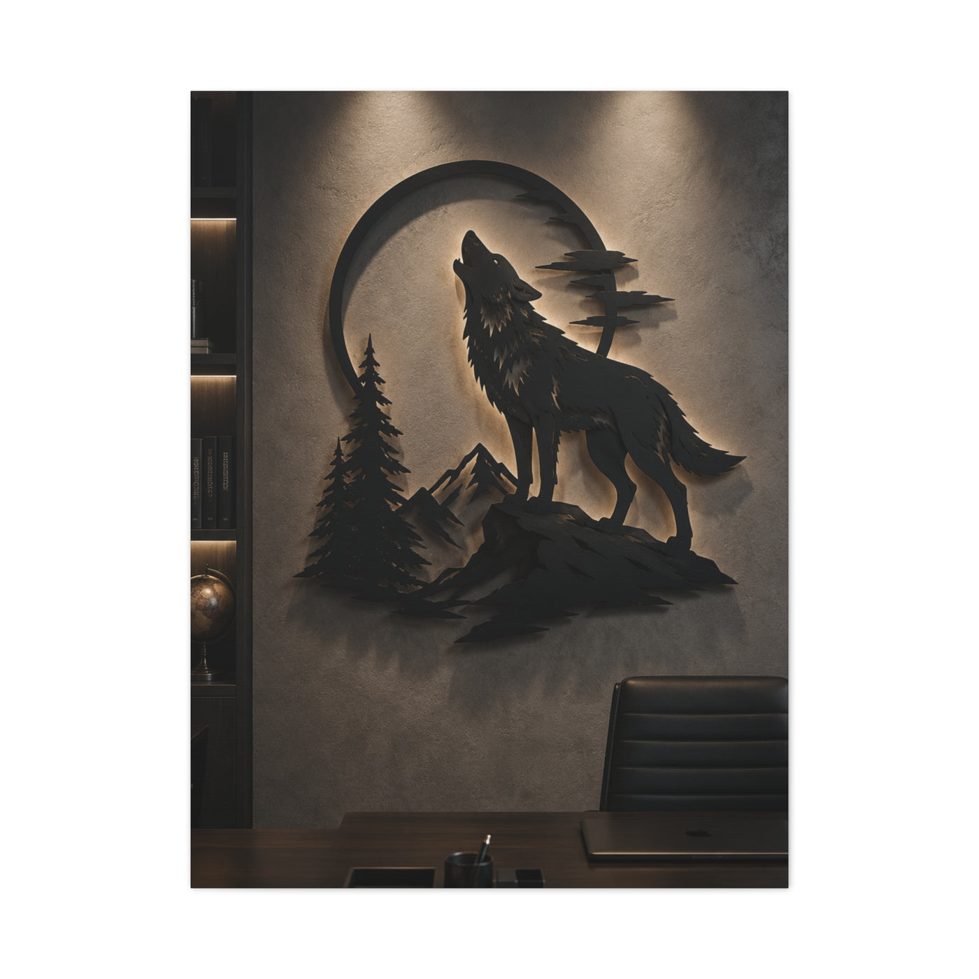 Minimal Howling Wolf Moon Relief Panel Wall Art & Canvas Print