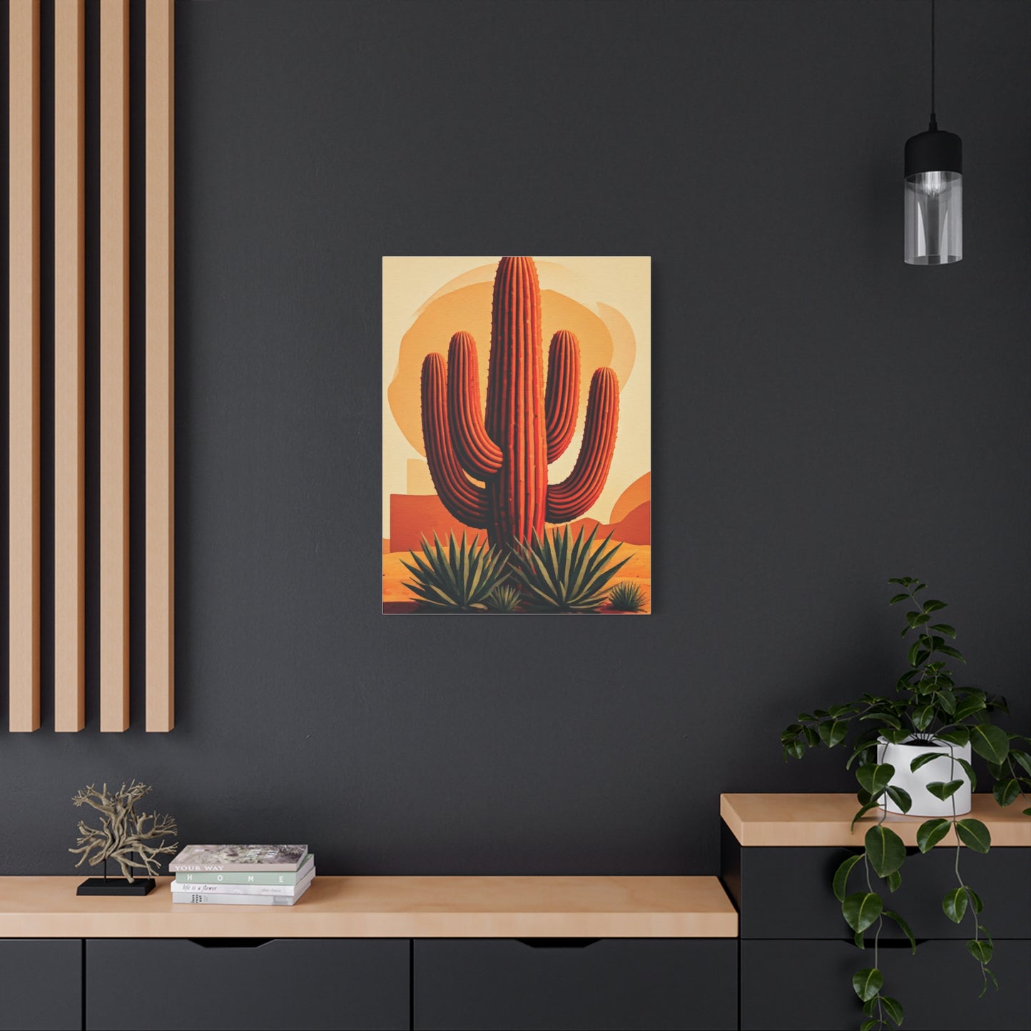 Golden Desert Sunset Saguaro Illustration Wall Art & Canvas Prints