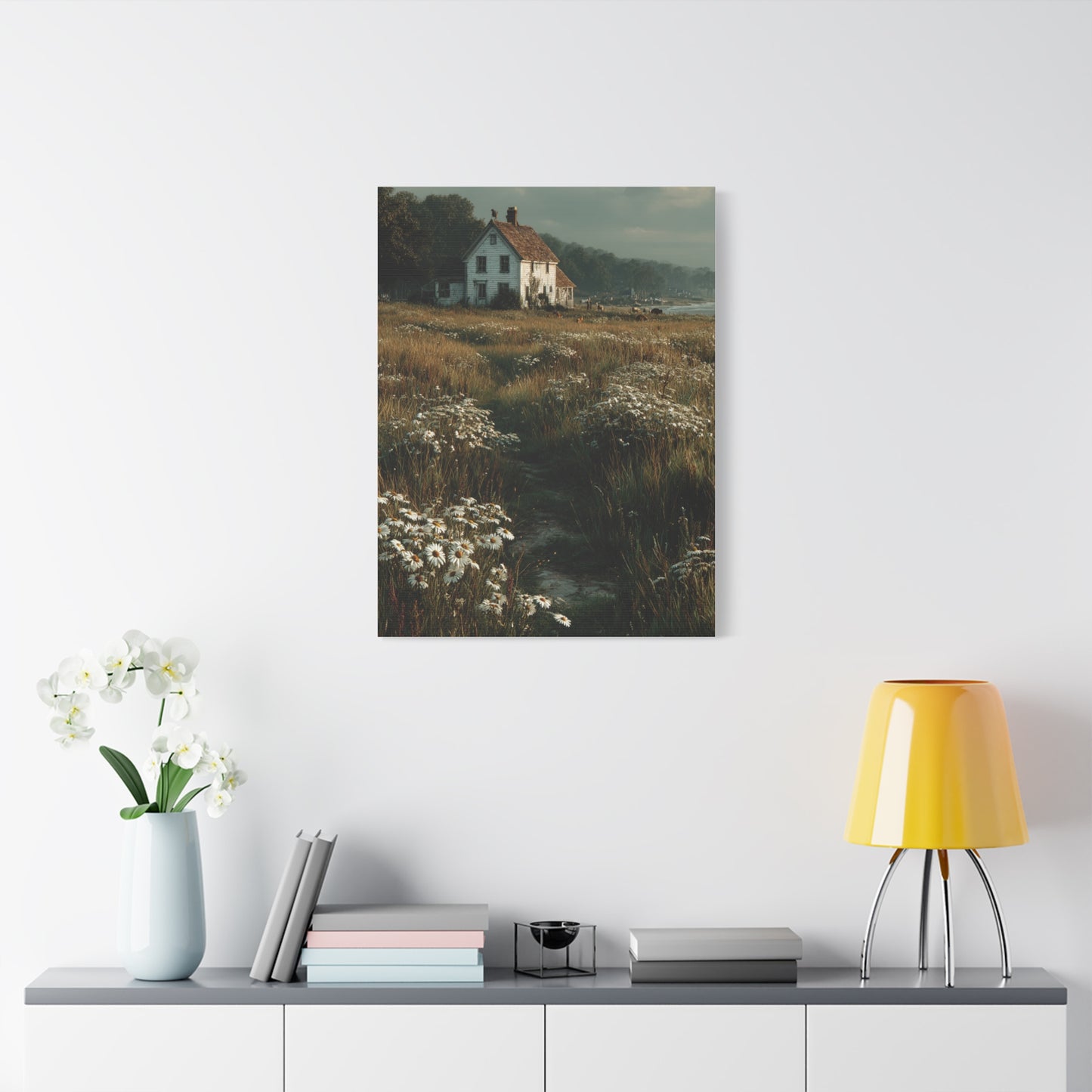 White Farmhouse Wildflower Meadow Wall Art & Canvas Print