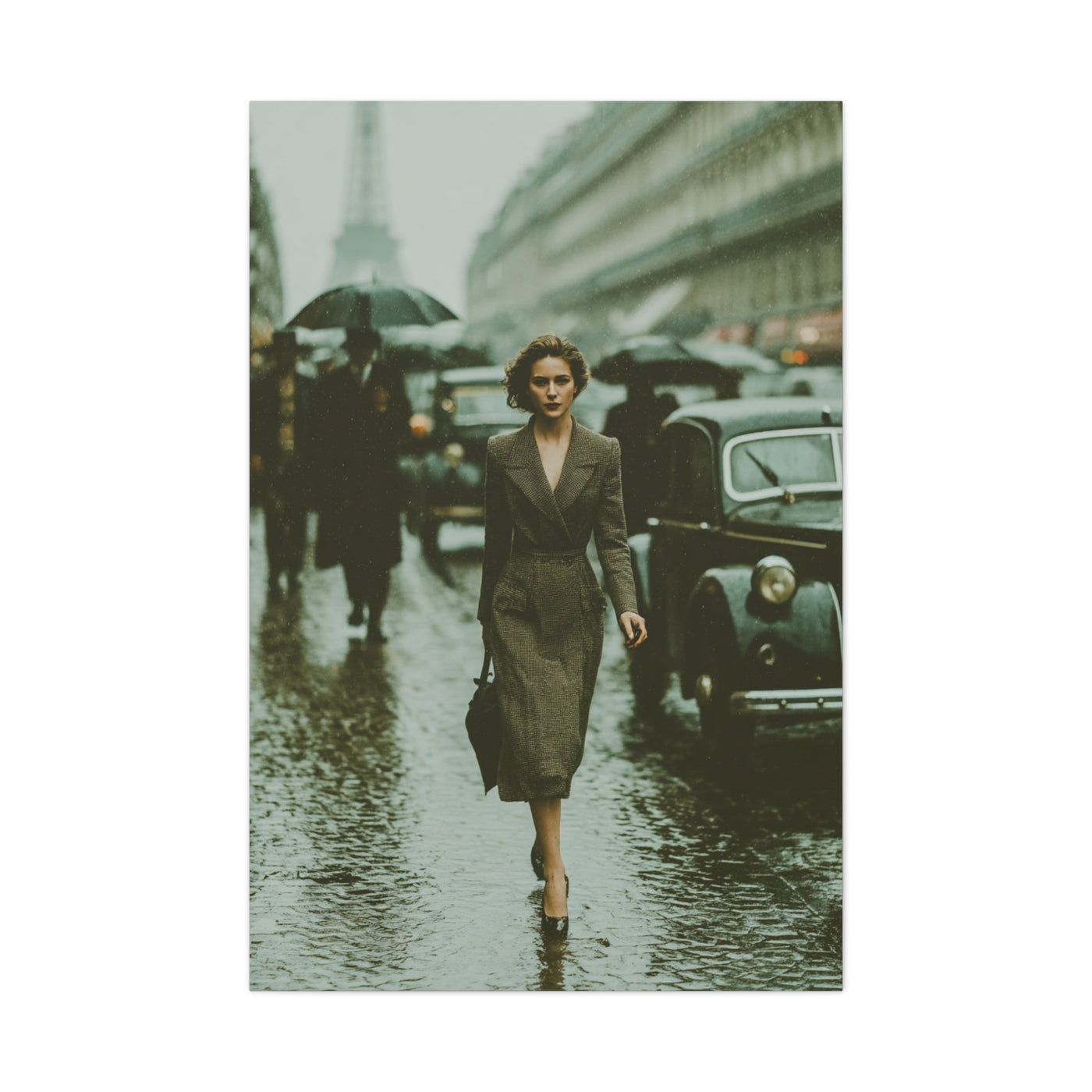 Parisian Rainy Street Elegance Wall Art & Canvas Print