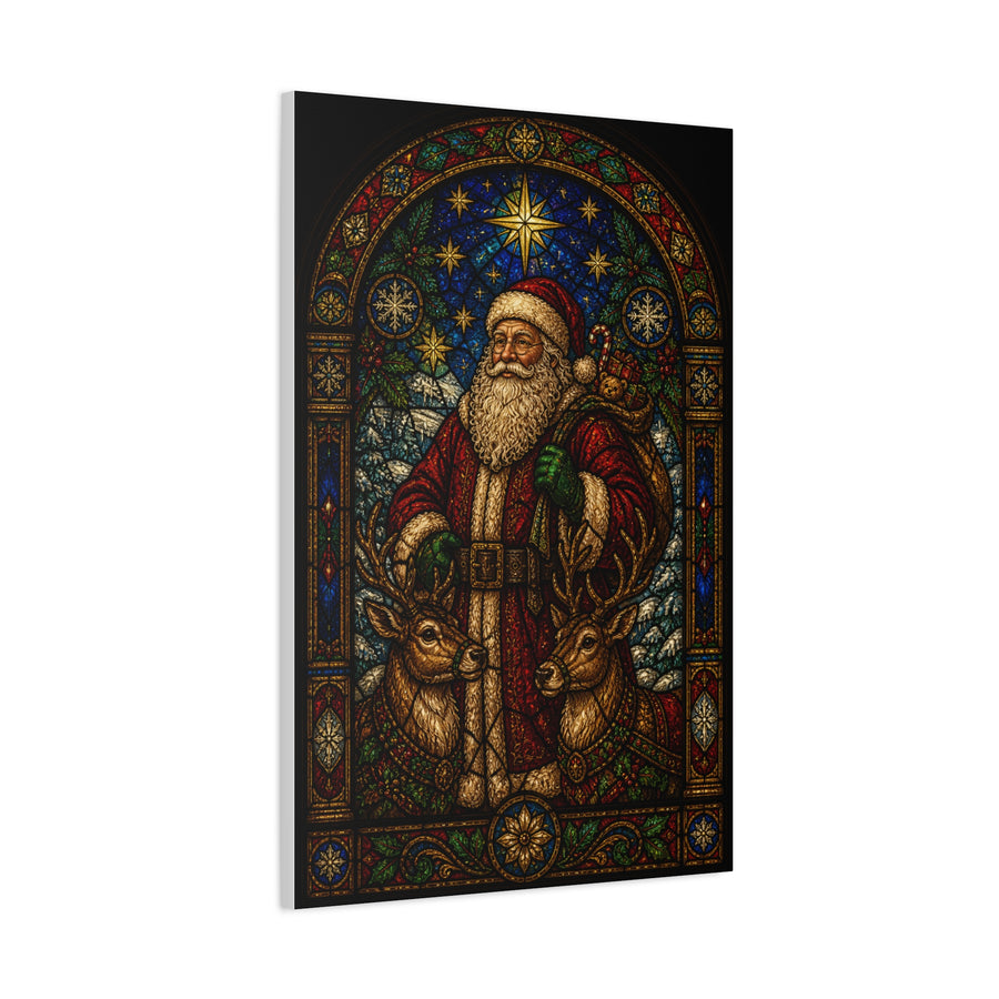 Stained Glass Santa and Reindeer Wall Art & Canvas Print
