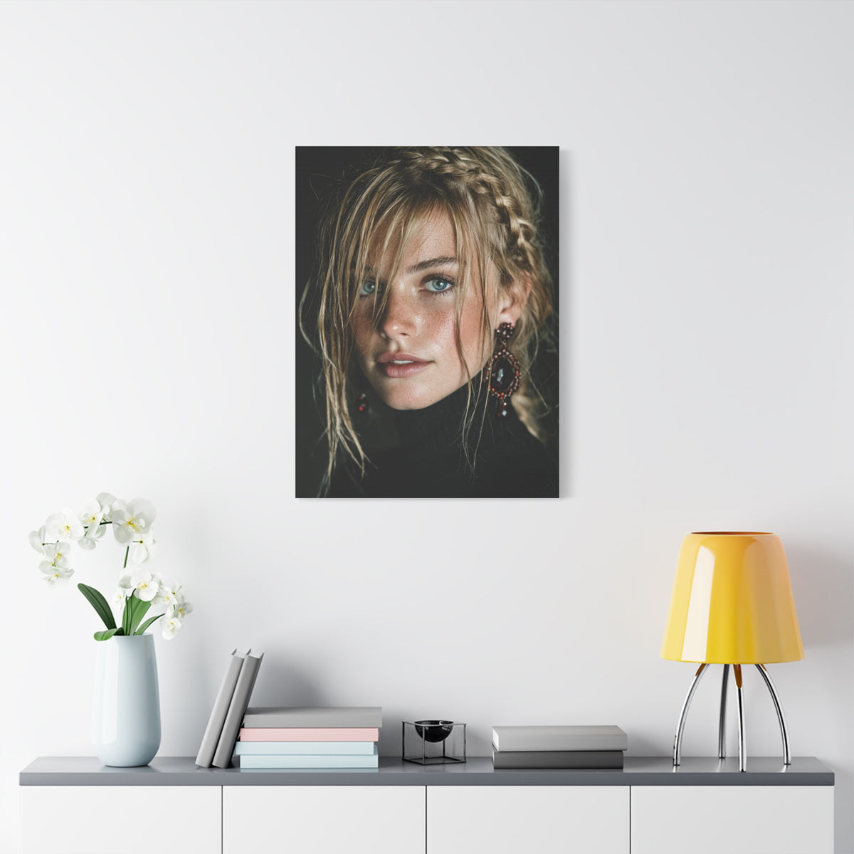Wind-Swept Blonde Muse Editorial Portrait Wall Art & Canvas Print