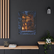 Snowy Cottage Window Santa Scene Wall Art & Canvas Print