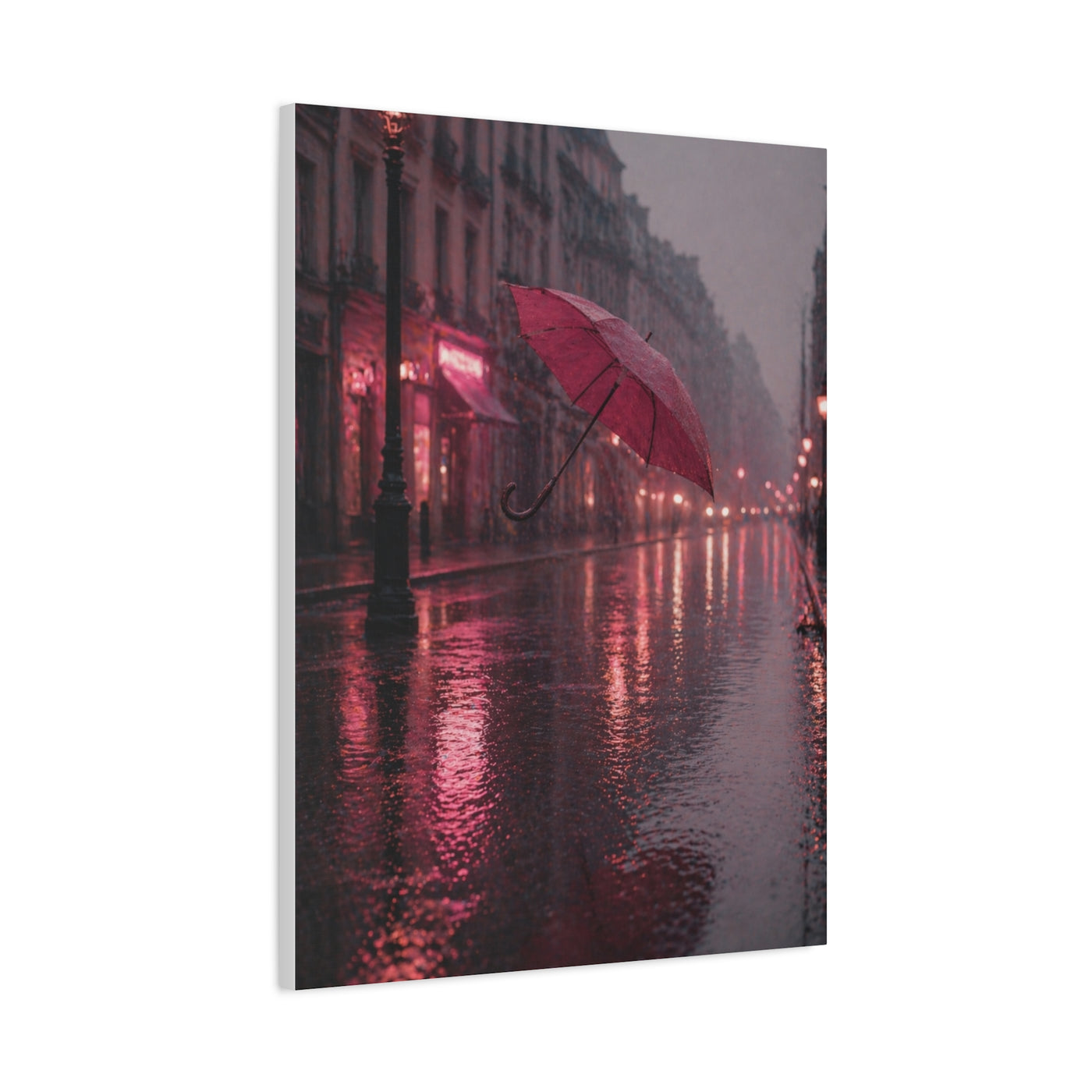 Romantic Pink Rain Street Reflection Wall Art & Canvas Print