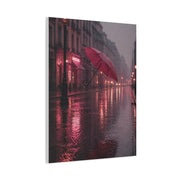 Romantic Pink Rain Street Reflection Wall Art & Canvas Print