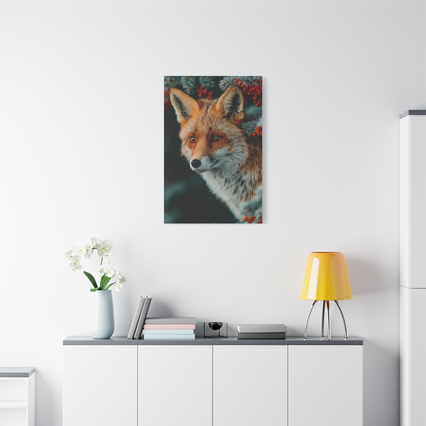 Winter Berry Fox Portrait Wall Art & Canvas Print