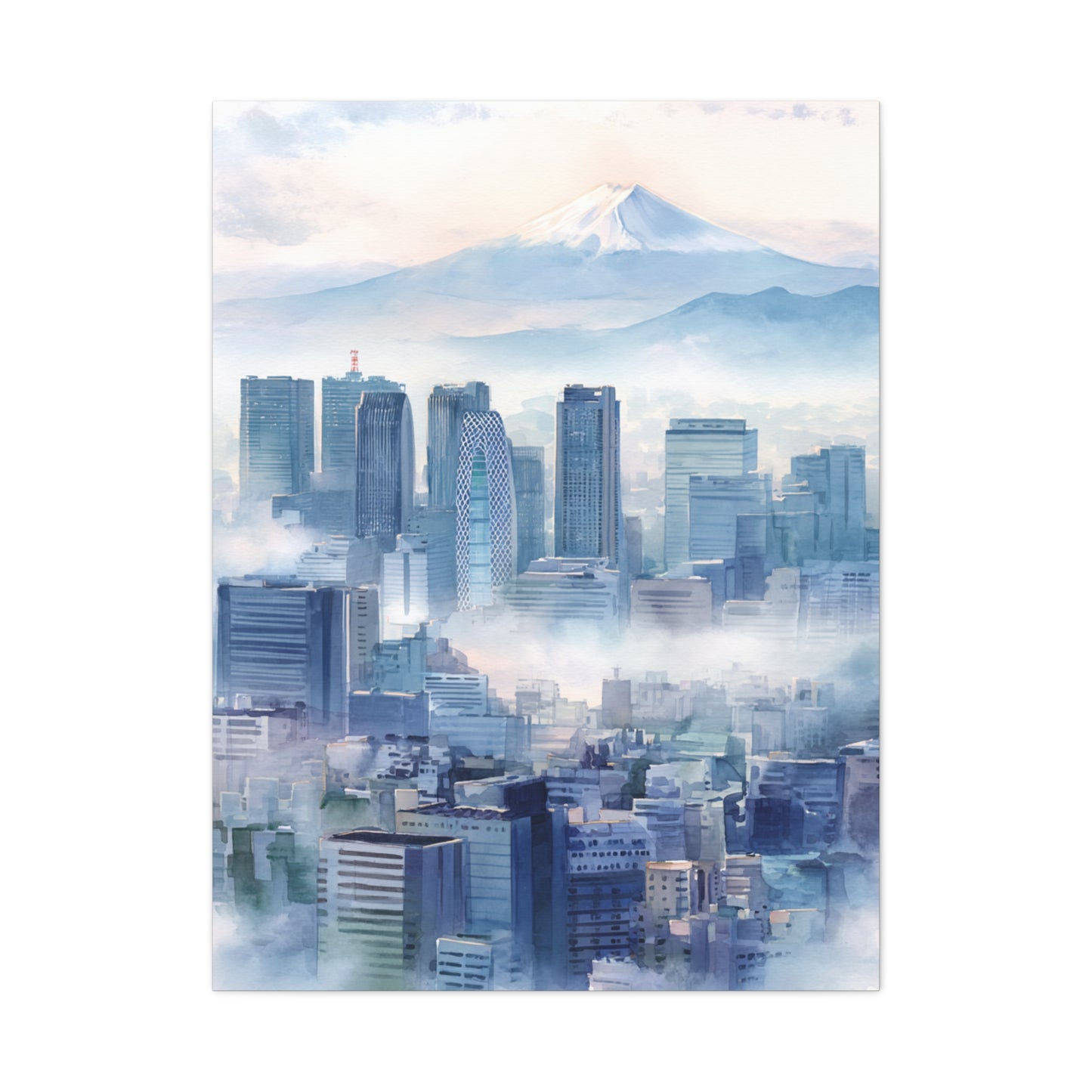 Tokyo Skyline Morning Mist With Mount Fuji Wall Art & Canvas Print