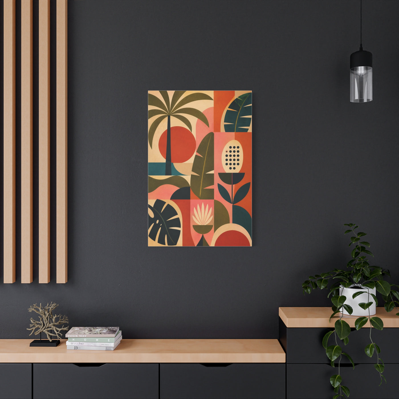 Mid-Century Geometric Tropical Composition Wall Art & Canvas Print
