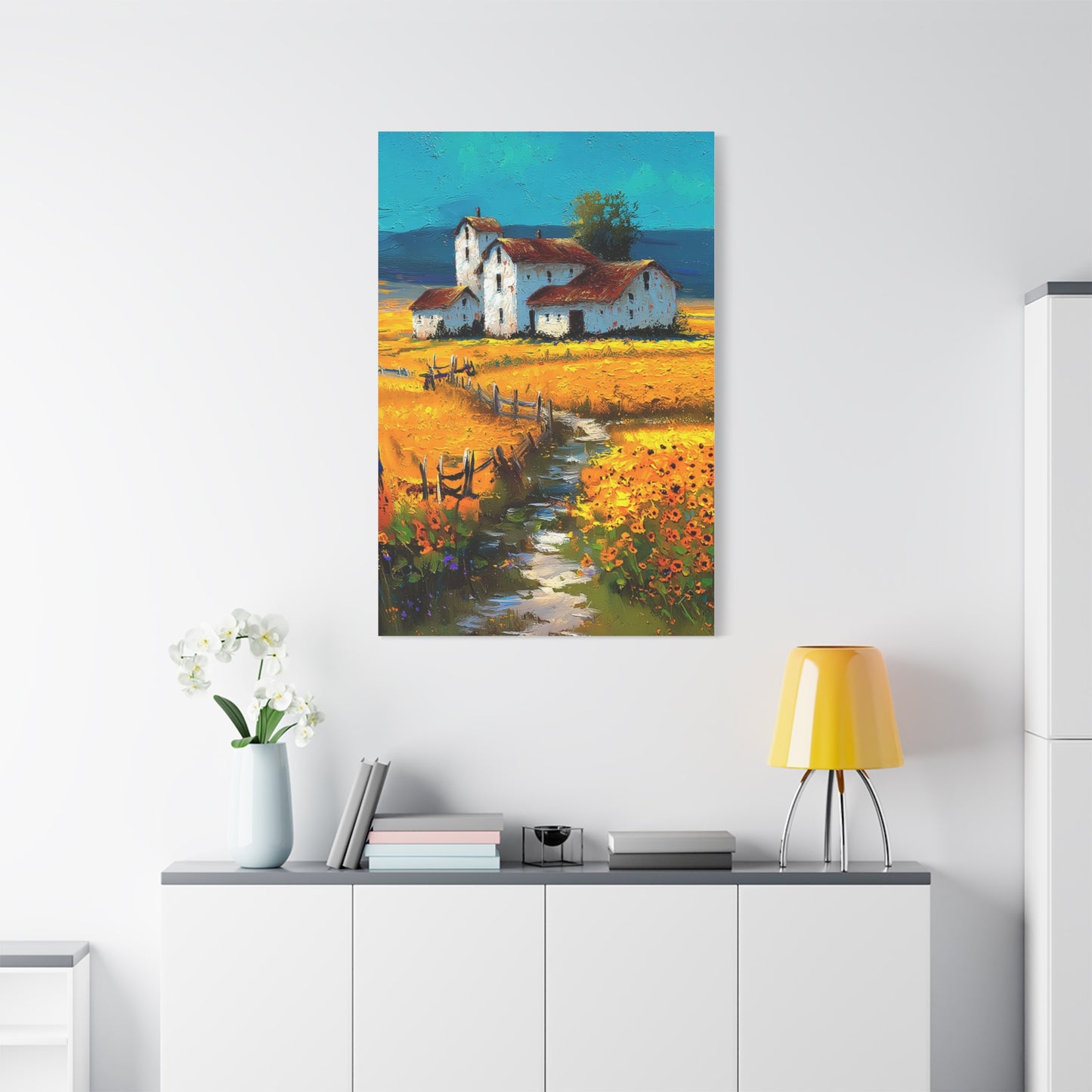 Sunflower Farmhouse Field Landscape Wall Art & Canvas Print