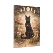 Mystical Boho Black Cat and Mushroom Night Scene Wall Art & Canvas Print