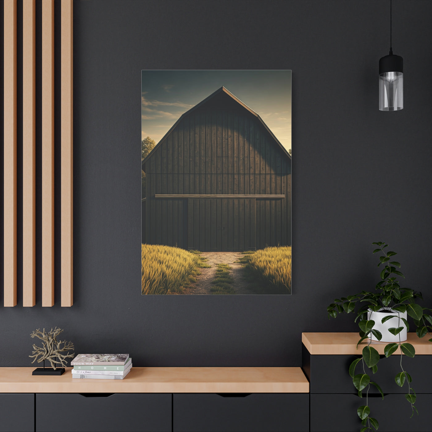 Minimal Rustic Barn Under Evening Sky Wall Art & Canvas Prints
