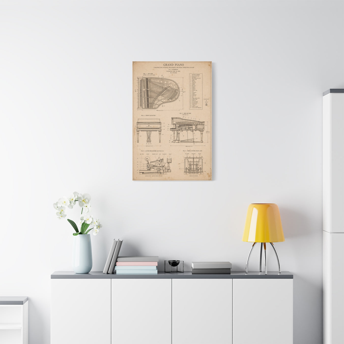 Steinway Grand Piano Technical Diagram Wall Art & Canvas Print