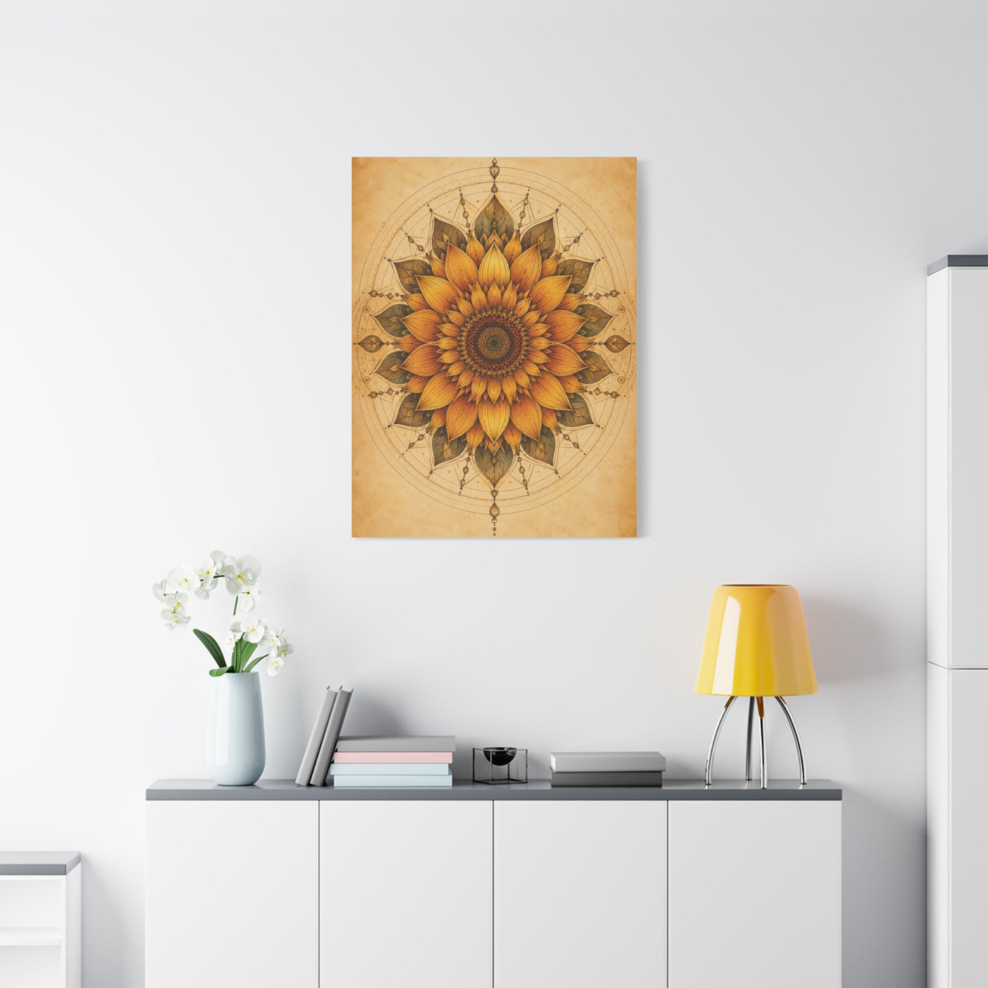 Sacred Sunflower Mandala Wall Art & Canvas Print