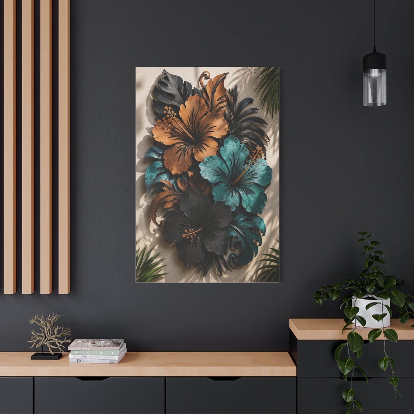 Metal Hibiscus Botanical Sculpture Tropical Wall Art & Canvas Print