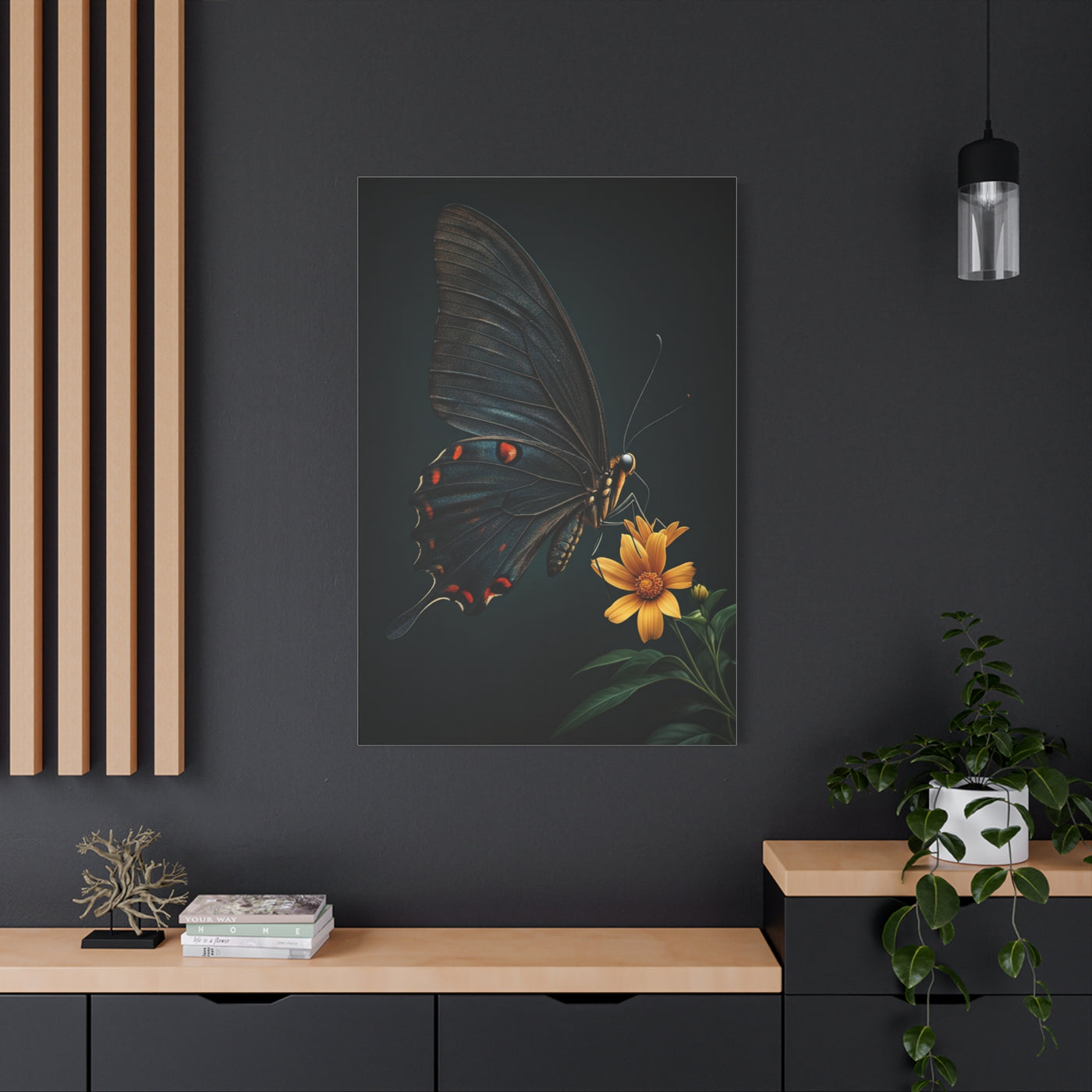 Midnight Black Butterfly On Wildflower Wall Art & Canvas Prints