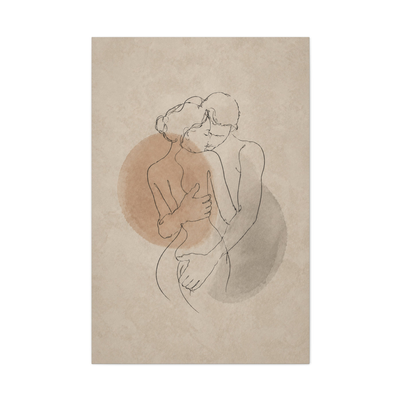 Minimal Line Couple Embrace Wall Art & Canvas Print