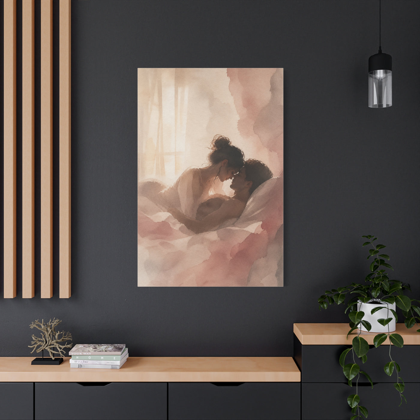 Soft Watercolor Lovers Sunrise Embrace Wall Art & Canvas Print