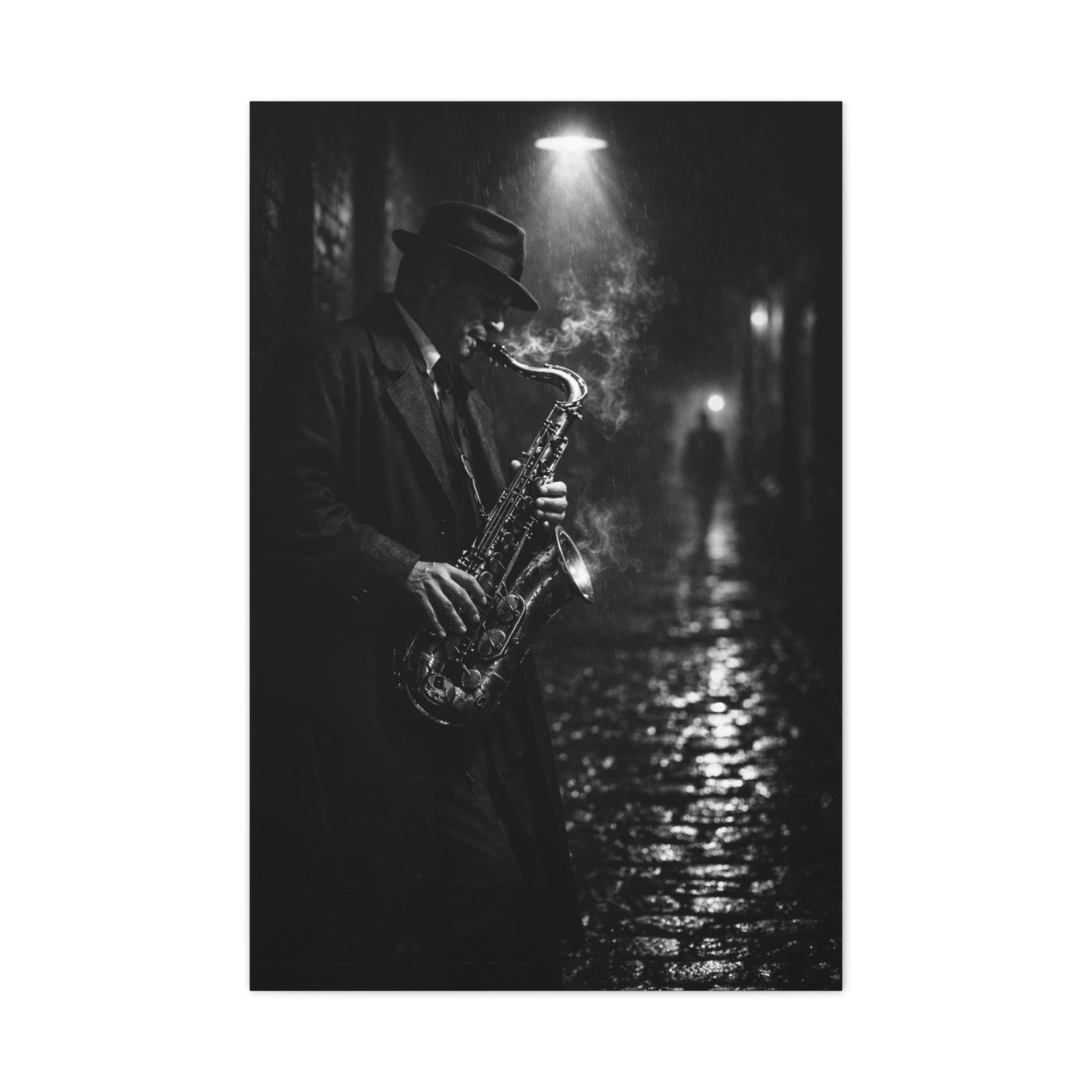 Noir Jazz Saxophone Alley Wall Art & Canvas Print