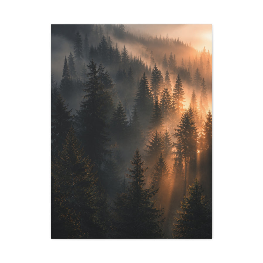 Misty Pine Forest Sunrise Depth Trees Wall Art & Canvas Print