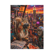 Surreal NYC Squirrel Rooftop Scene Wall Art & Canvas Print