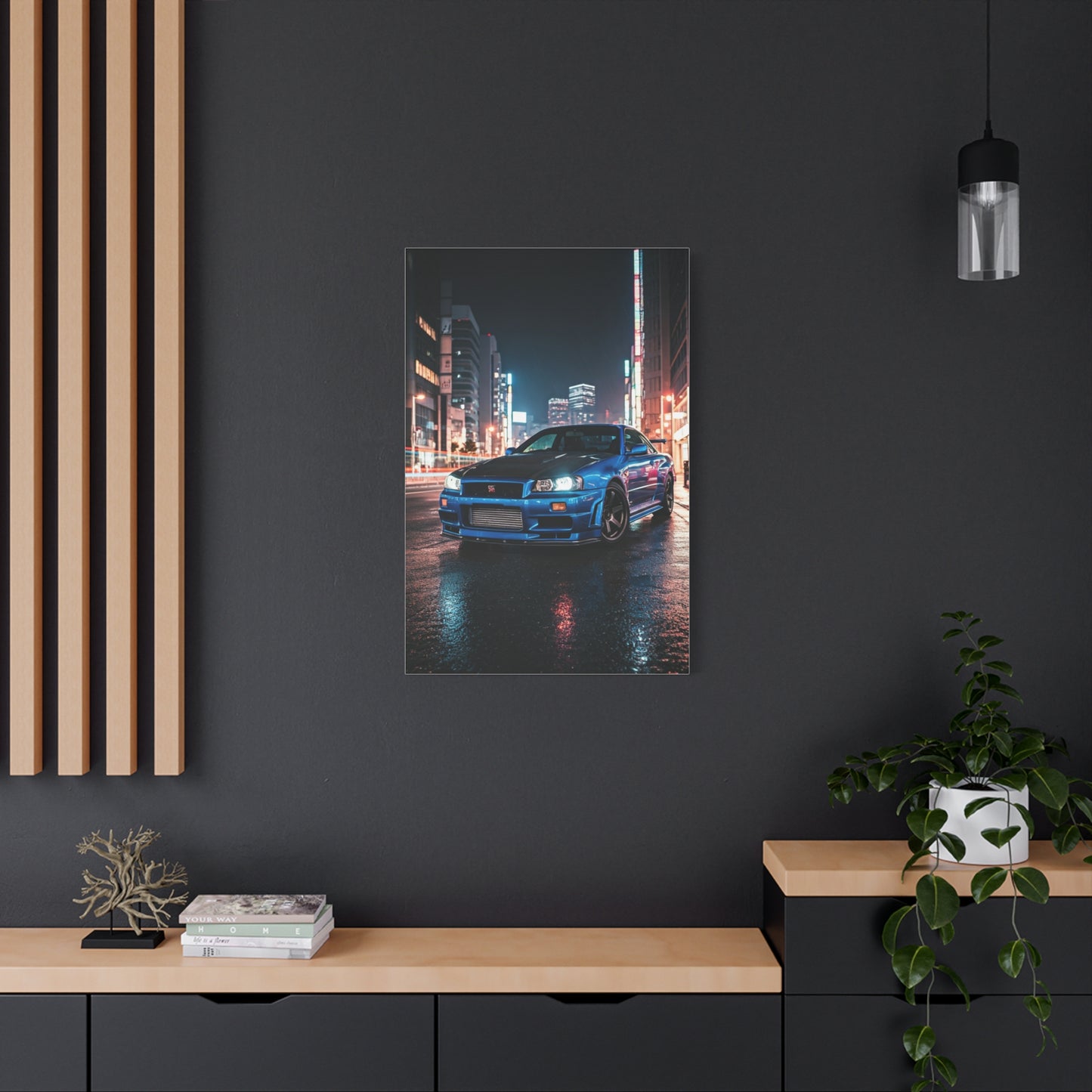 Nissan Skyline GT-R R34 City Rain Reflections Wall Art & Canvas Prints