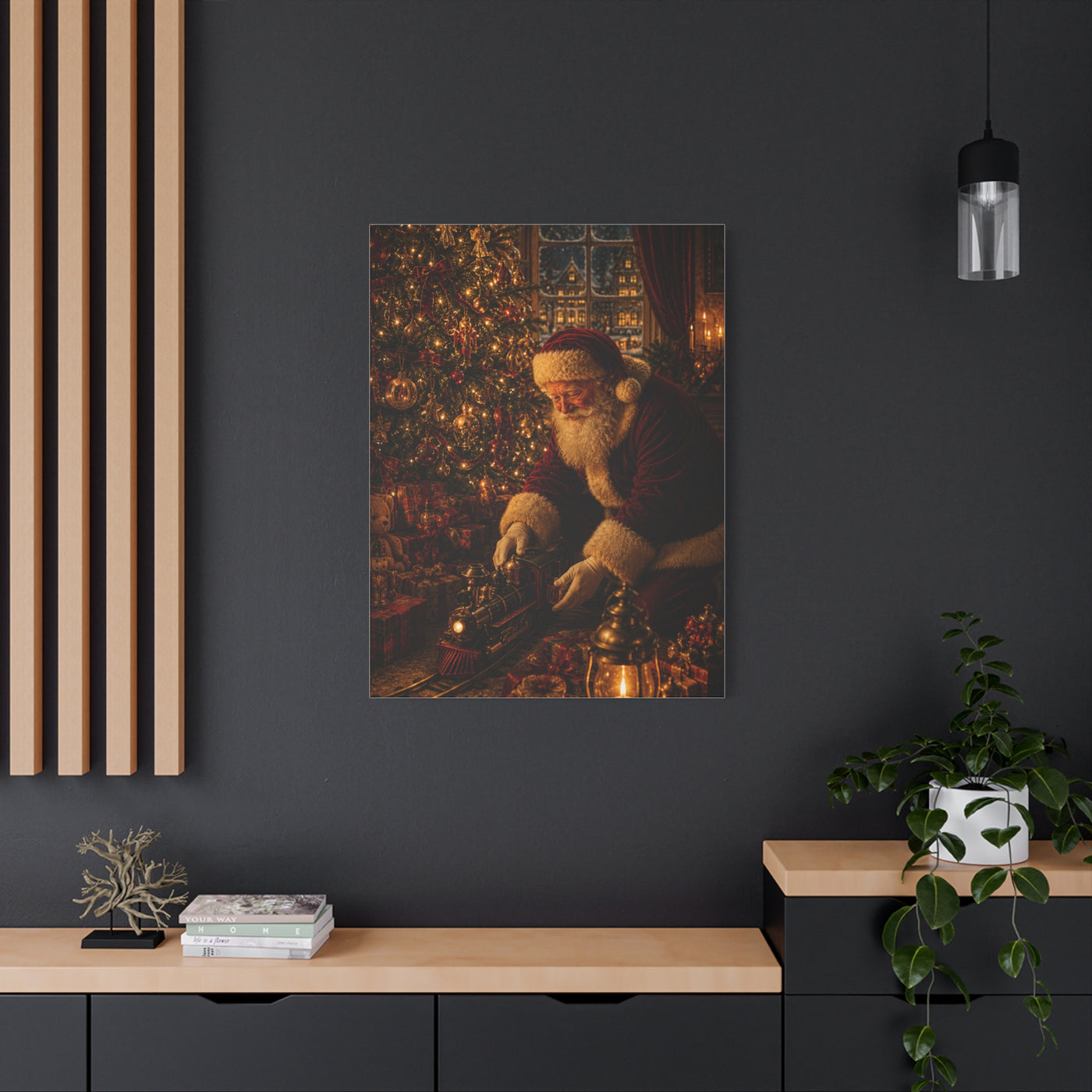 Santa and the Vintage Toy Train Wall Art & Canvas Print