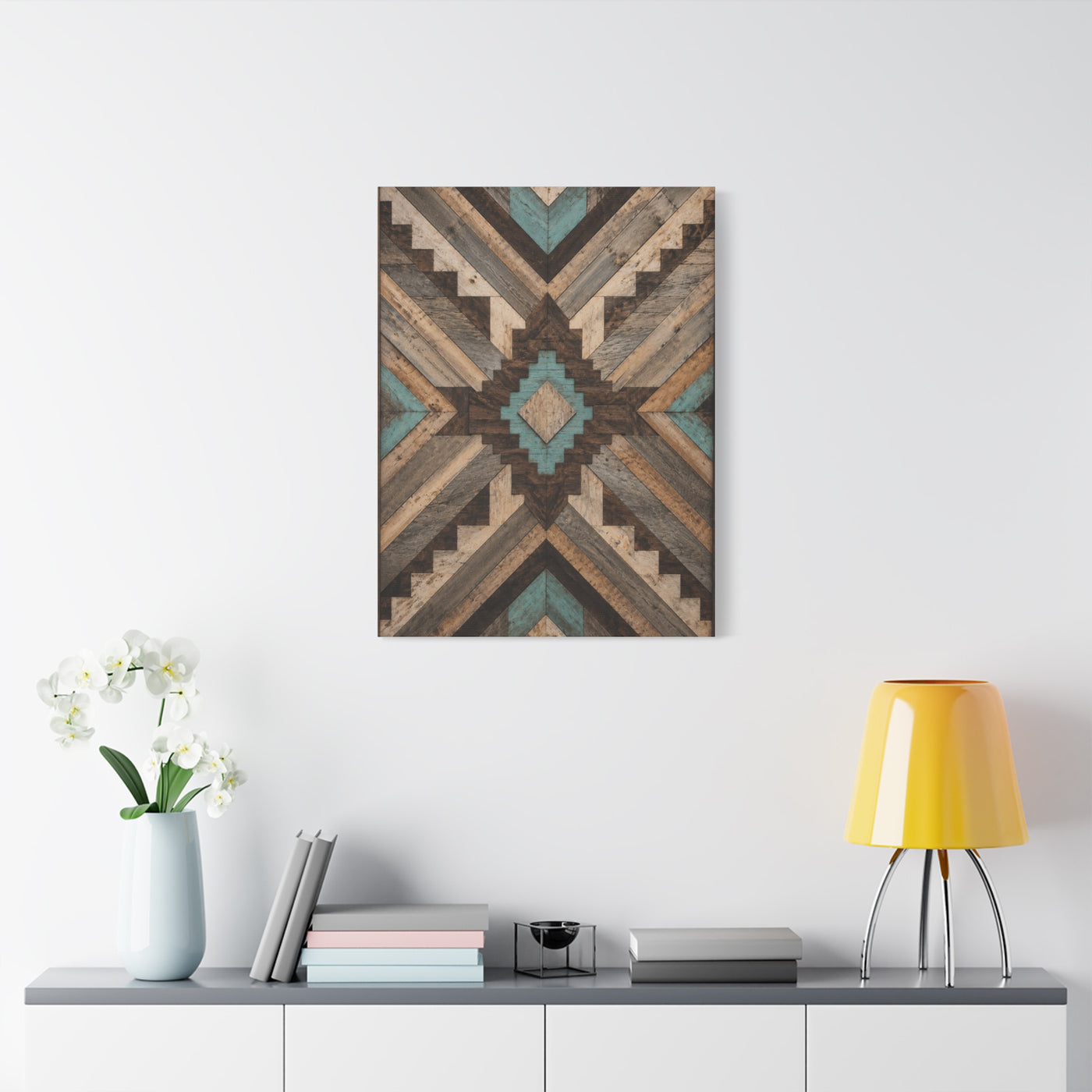 Reclaimed Wood Aztec Geometric Panel Wall Art & Canvas Print