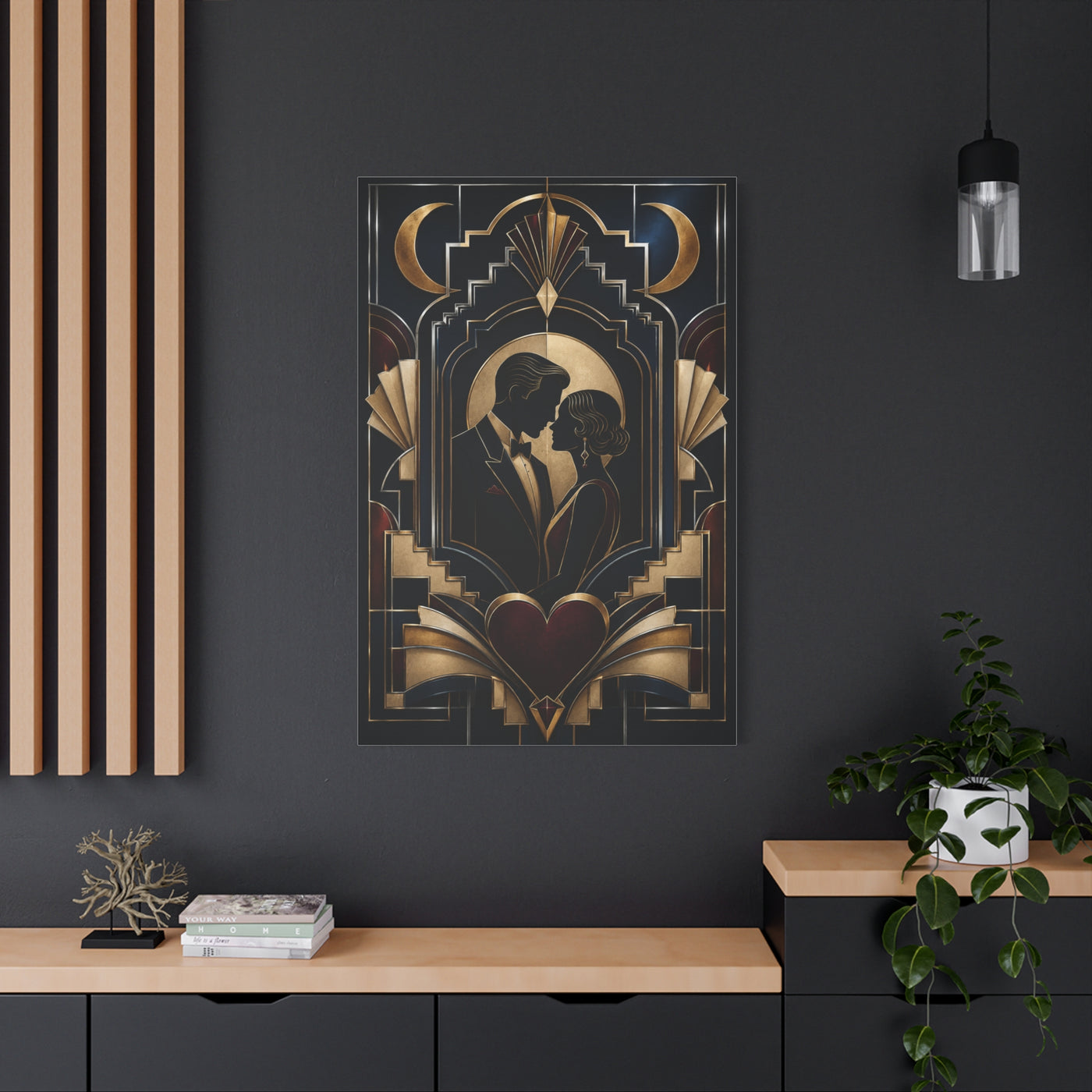 Neo-Deco Midnight Lovers Silhouette Wall Art & Canvas Print