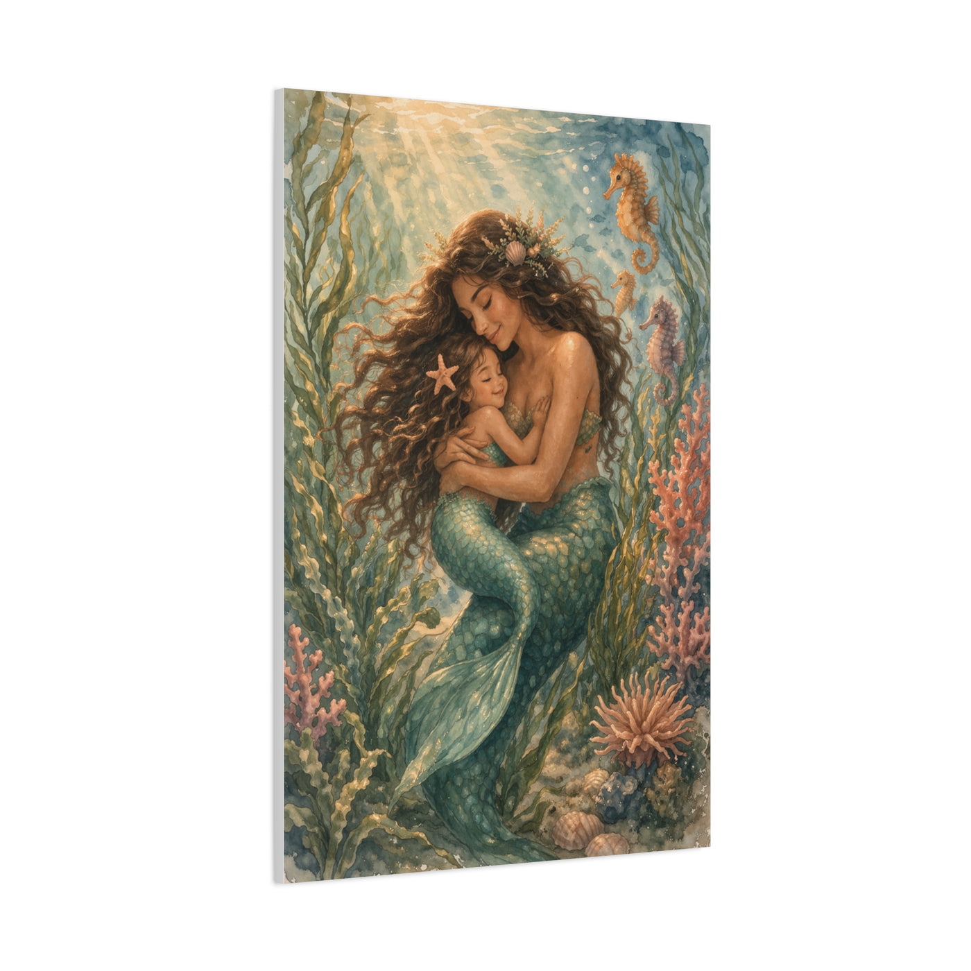 Mother and Child Mermaid Embrace Wall Art & Canvas Print