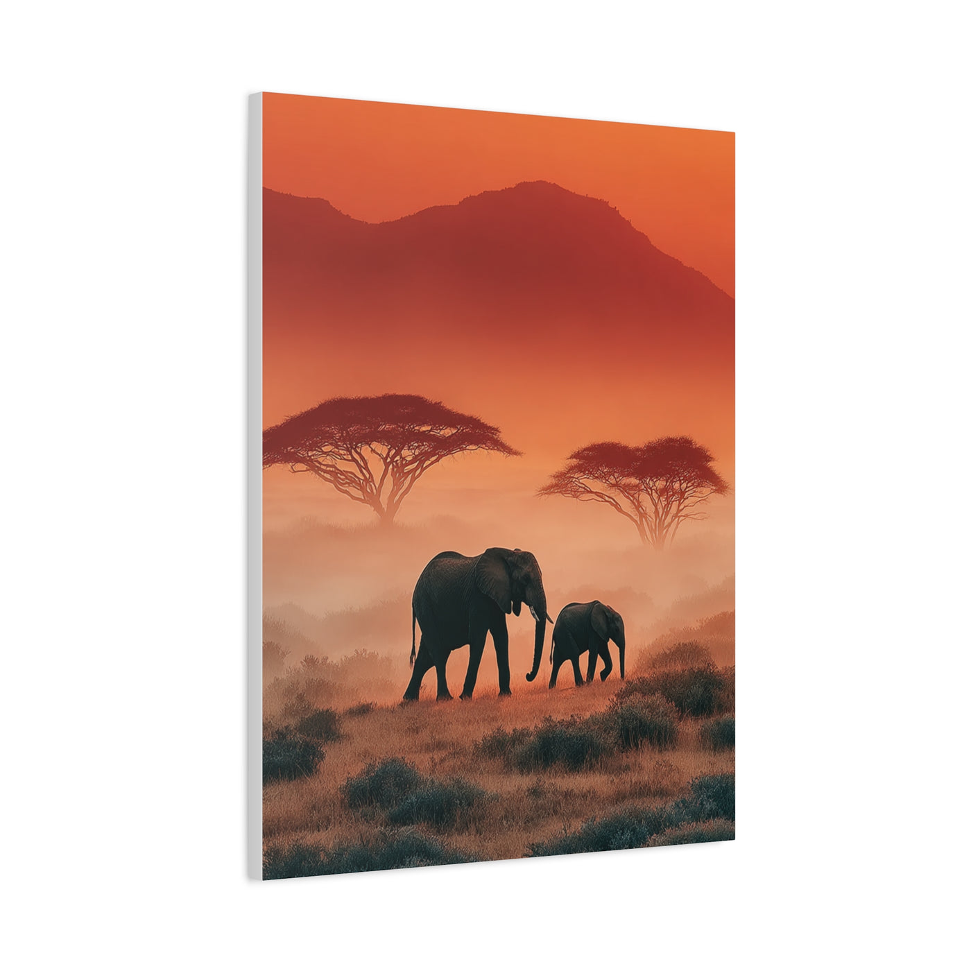 Mother and Calf Savanna Sunrise Wall Art & Canvas Print