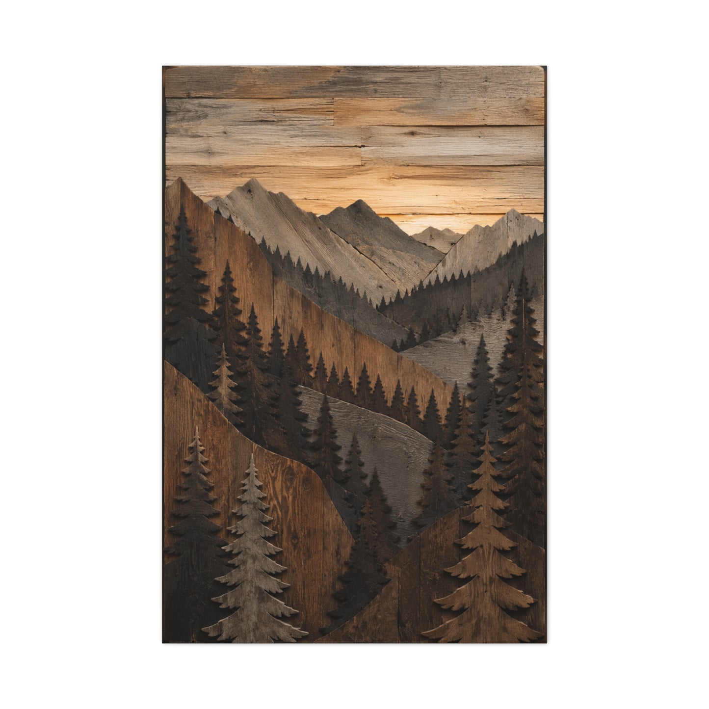 Layered Wood Mountain Forest Relief Trees Wall Art & Canvas Print