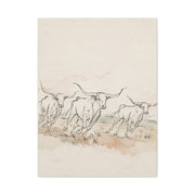 Running Longhorn Line Sketch Panorama Wall Art & Canvas Print