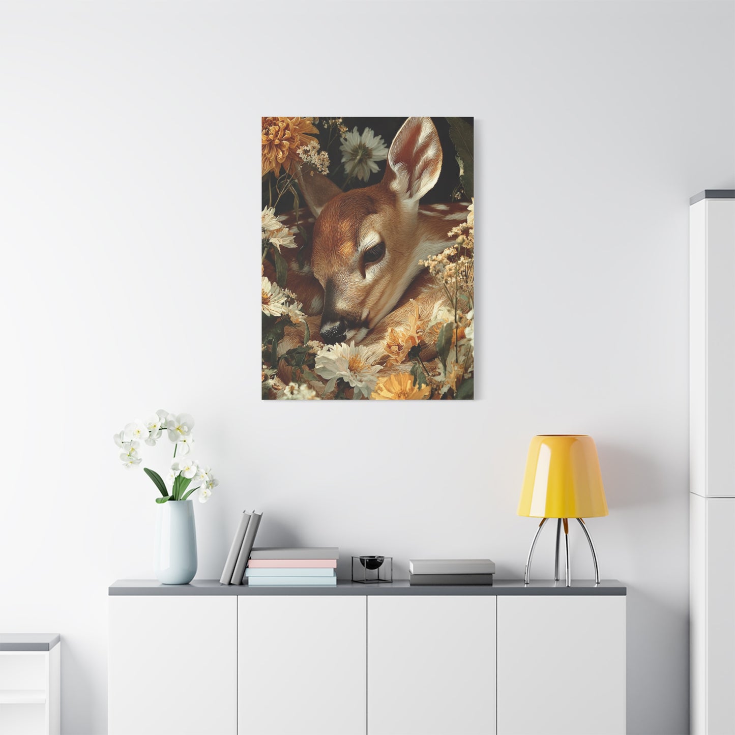 Floral Garland Deer Portrait Wall Art & Canvas Print