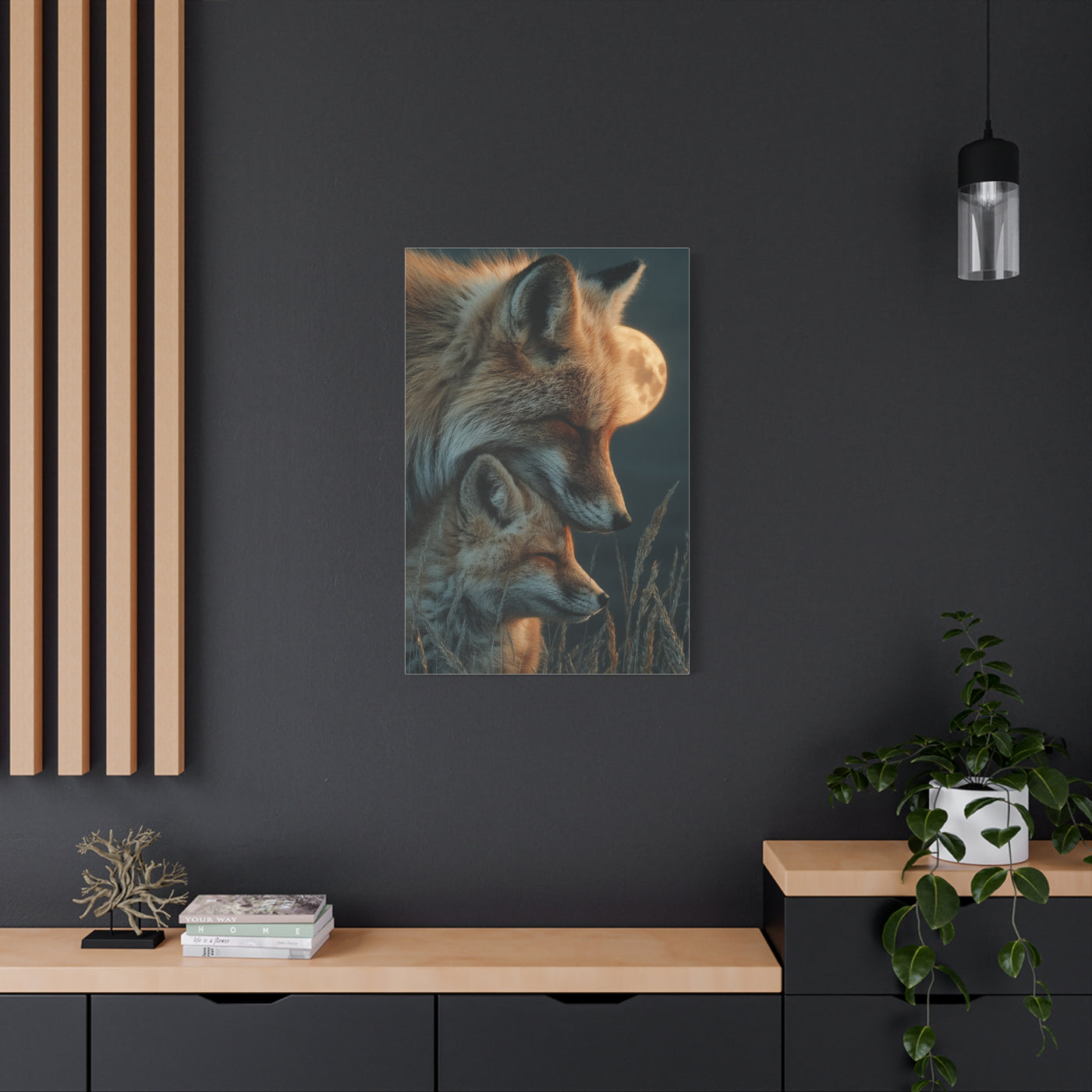 Mother and Cub Moonlit Fox Portrait Wall Art & Canvas Print